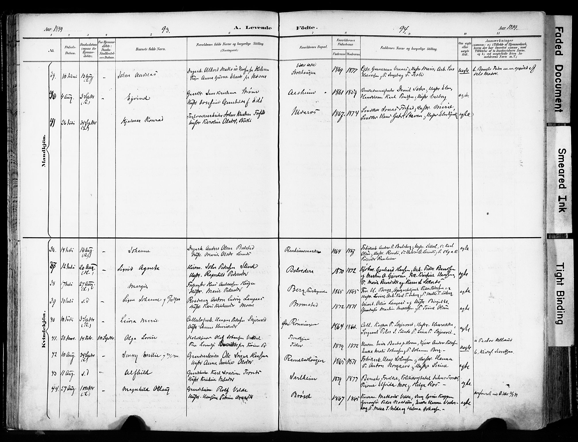 Ministerialprotokoller, klokkerbøker og fødselsregistre - Sør-Trøndelag, AV/SAT-A-1456/606/L0301: Parish register (official) no. 606A16, 1894-1907, p. 93-94