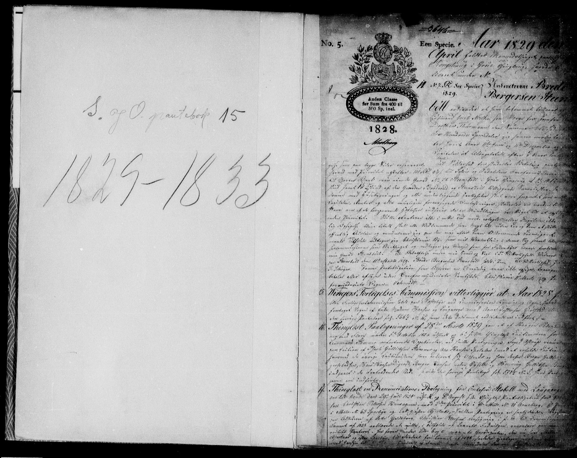 Solør og Odalen sorenskriveri, SAH/TING-026/H/Hb/L0015: Mortgage book no. 15, 1829-1833, p. 1