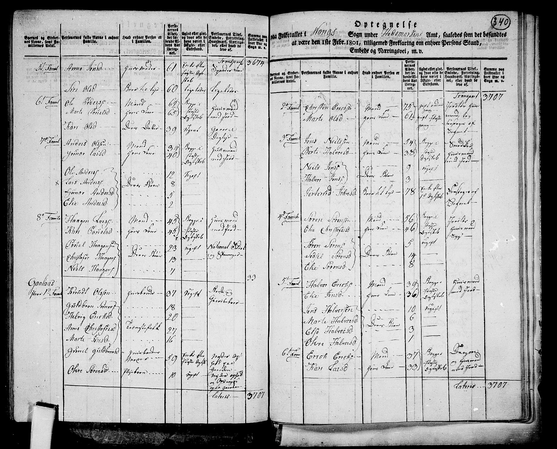 RA, 1801 census for 0414P Vang, 1801, p. 339b-340a
