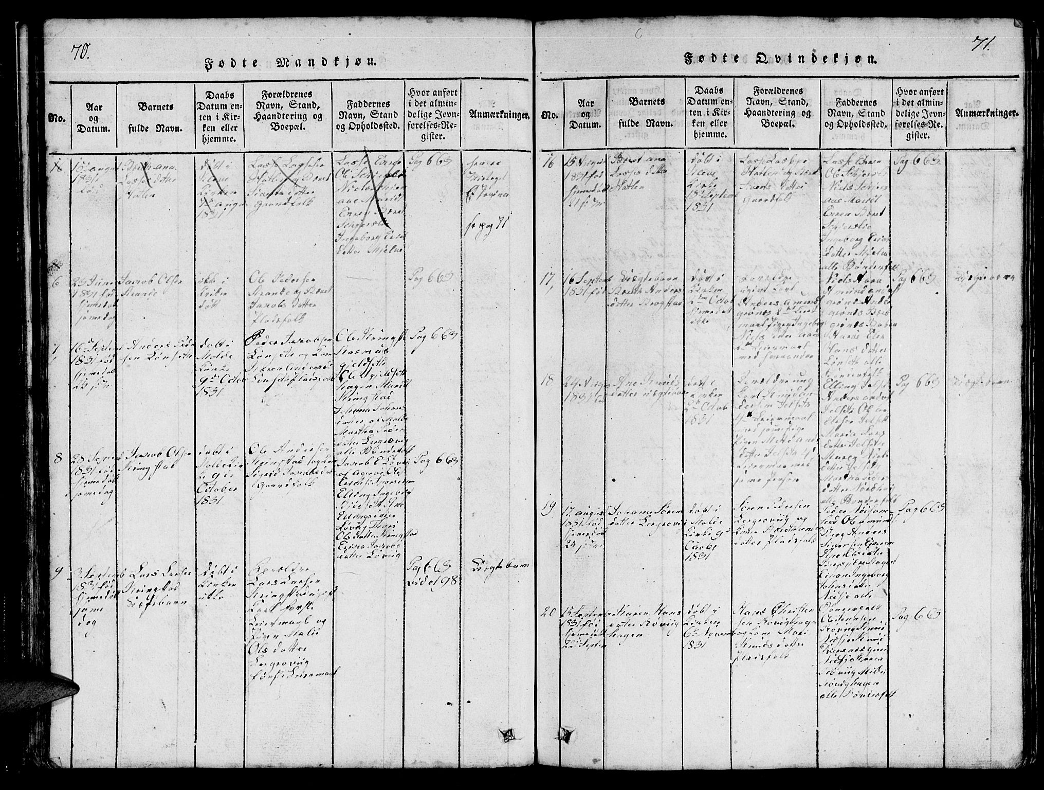 Ministerialprotokoller, klokkerbøker og fødselsregistre - Møre og Romsdal, AV/SAT-A-1454/555/L0665: Parish register (copy) no. 555C01, 1818-1868, p. 70-71