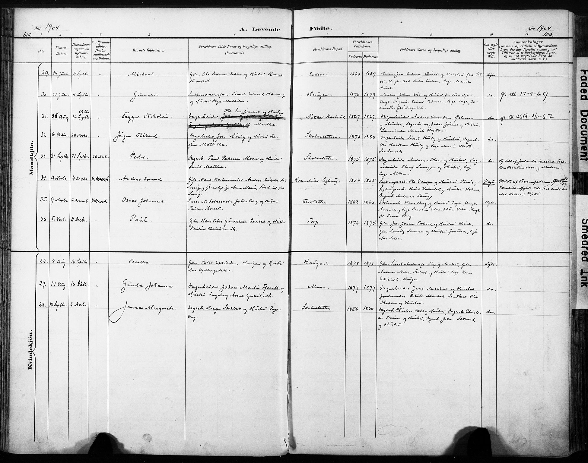 Ministerialprotokoller, klokkerbøker og fødselsregistre - Sør-Trøndelag, SAT/A-1456/616/L0411: Parish register (official) no. 616A08, 1894-1906, p. 105-106