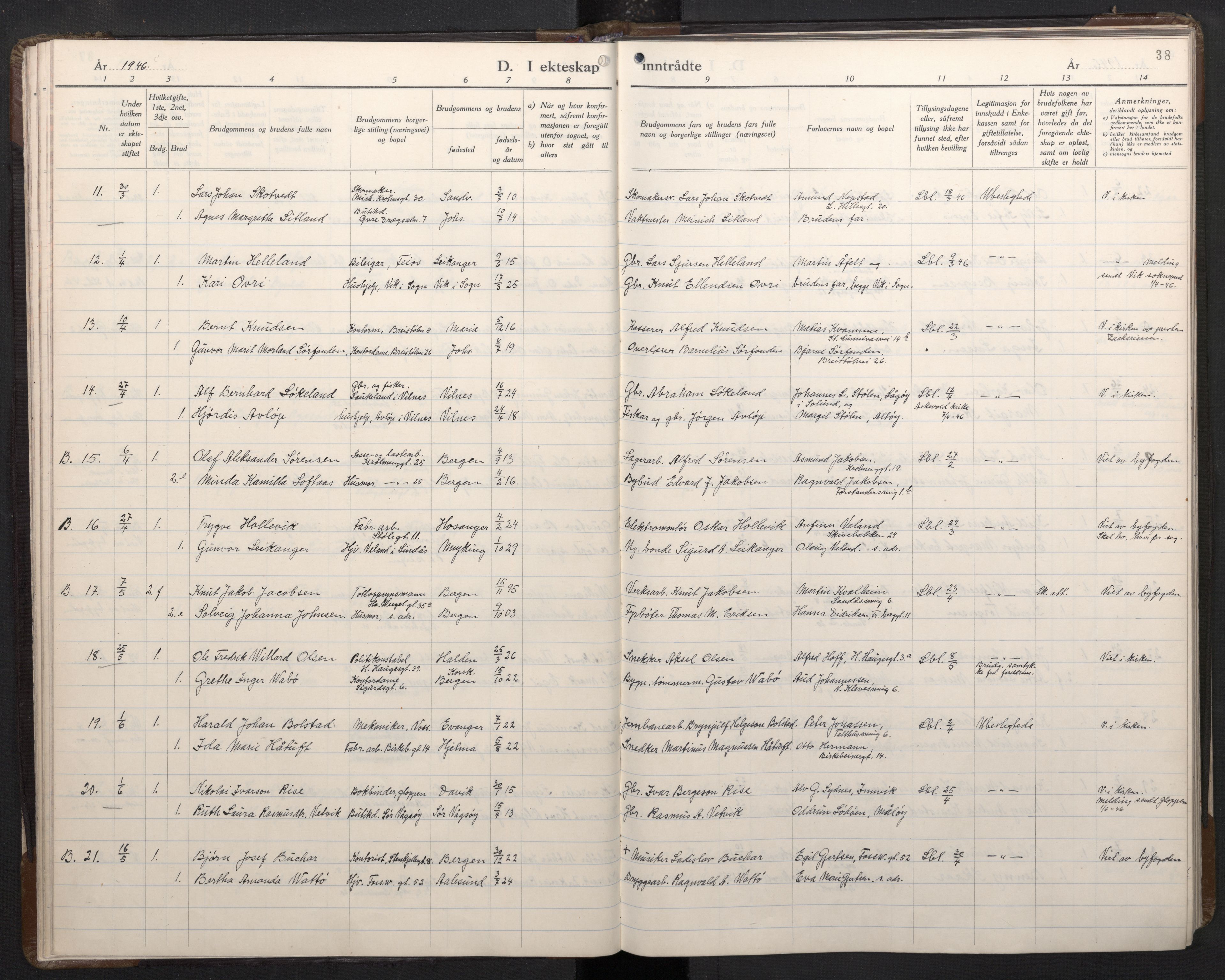 Mariakirken Sokneprestembete, AV/SAB-A-76901/H/Haa/L0019: Parish register (official) no. D 1, 1939-1963, p. 37b-38a