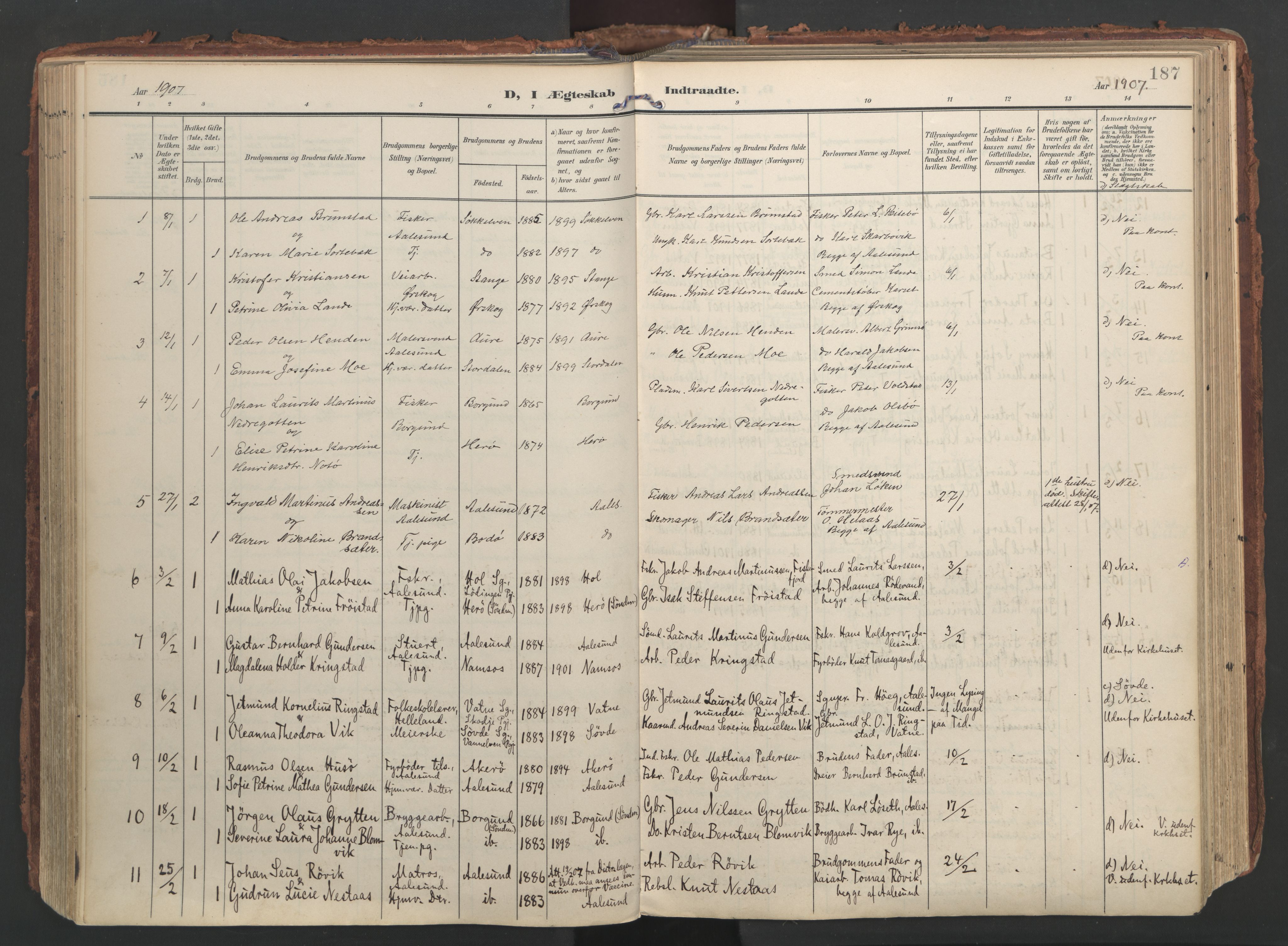 Ministerialprotokoller, klokkerbøker og fødselsregistre - Møre og Romsdal, AV/SAT-A-1454/529/L0459: Parish register (official) no. 529A09, 1904-1917, p. 187