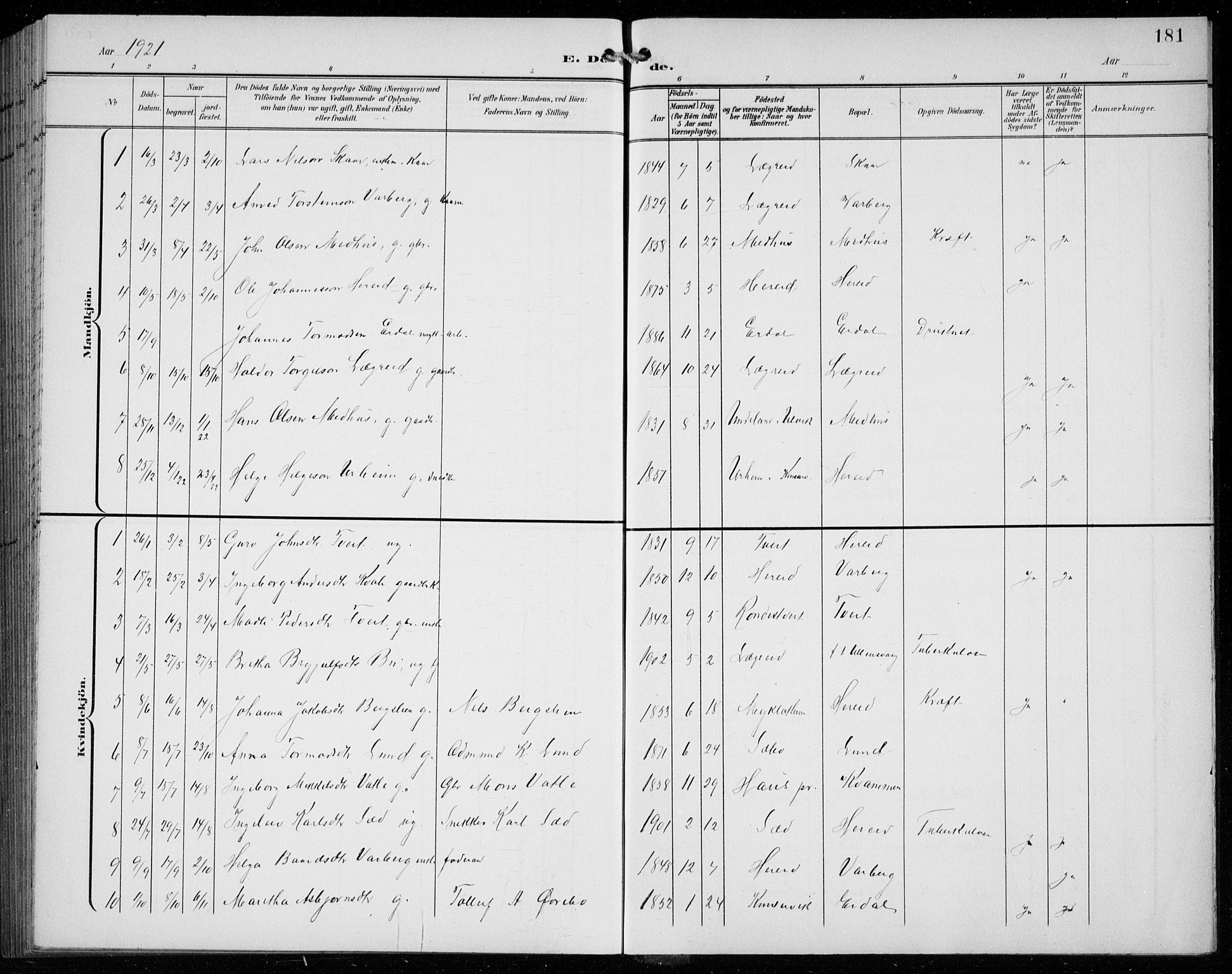 Ullensvang sokneprestembete, SAB/A-78701/H/Hab: Parish register (copy) no. C  3, 1899-1932, p. 181
