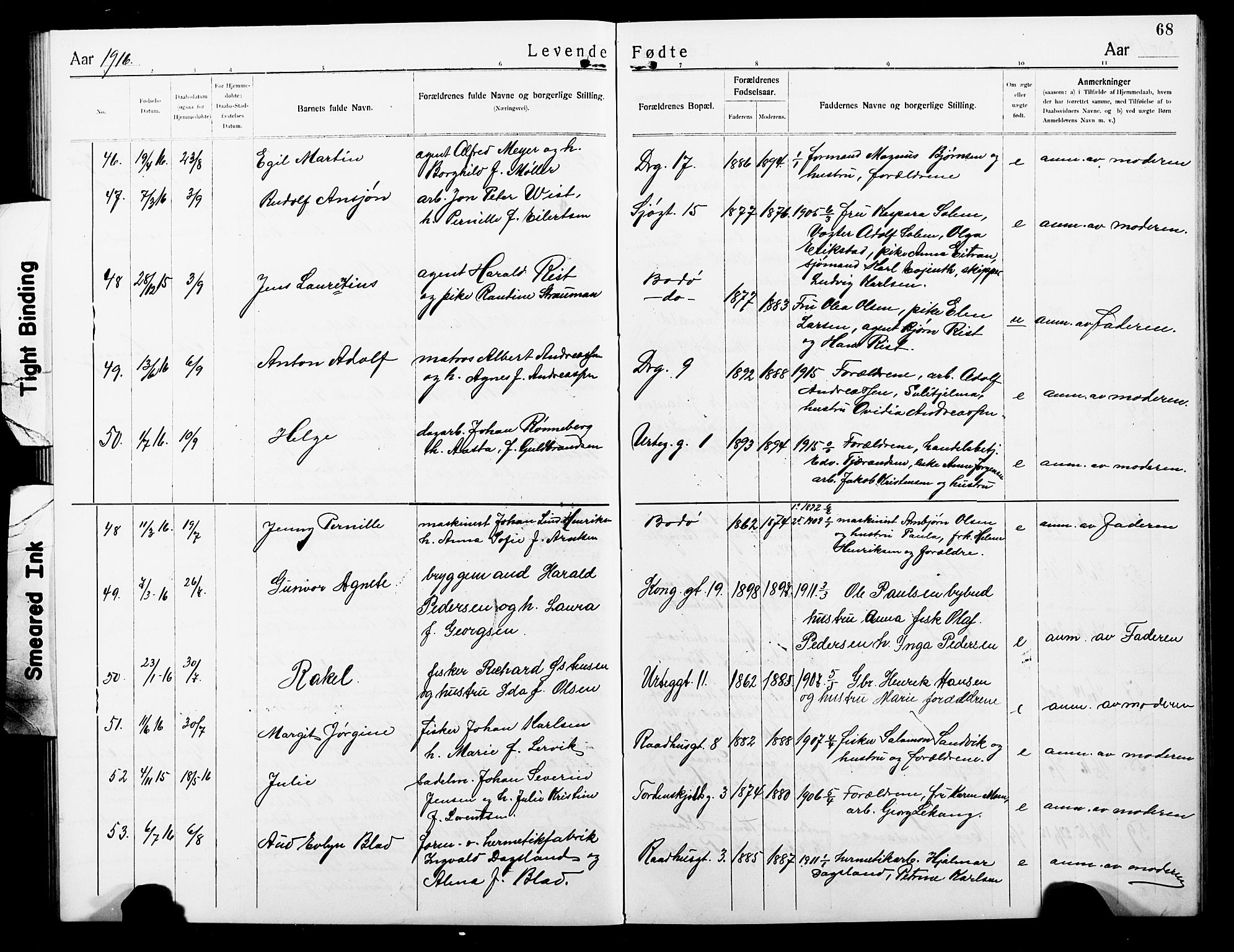 Ministerialprotokoller, klokkerbøker og fødselsregistre - Nordland, SAT/A-1459/801/L0034: Parish register (copy) no. 801C09, 1910-1922, p. 68