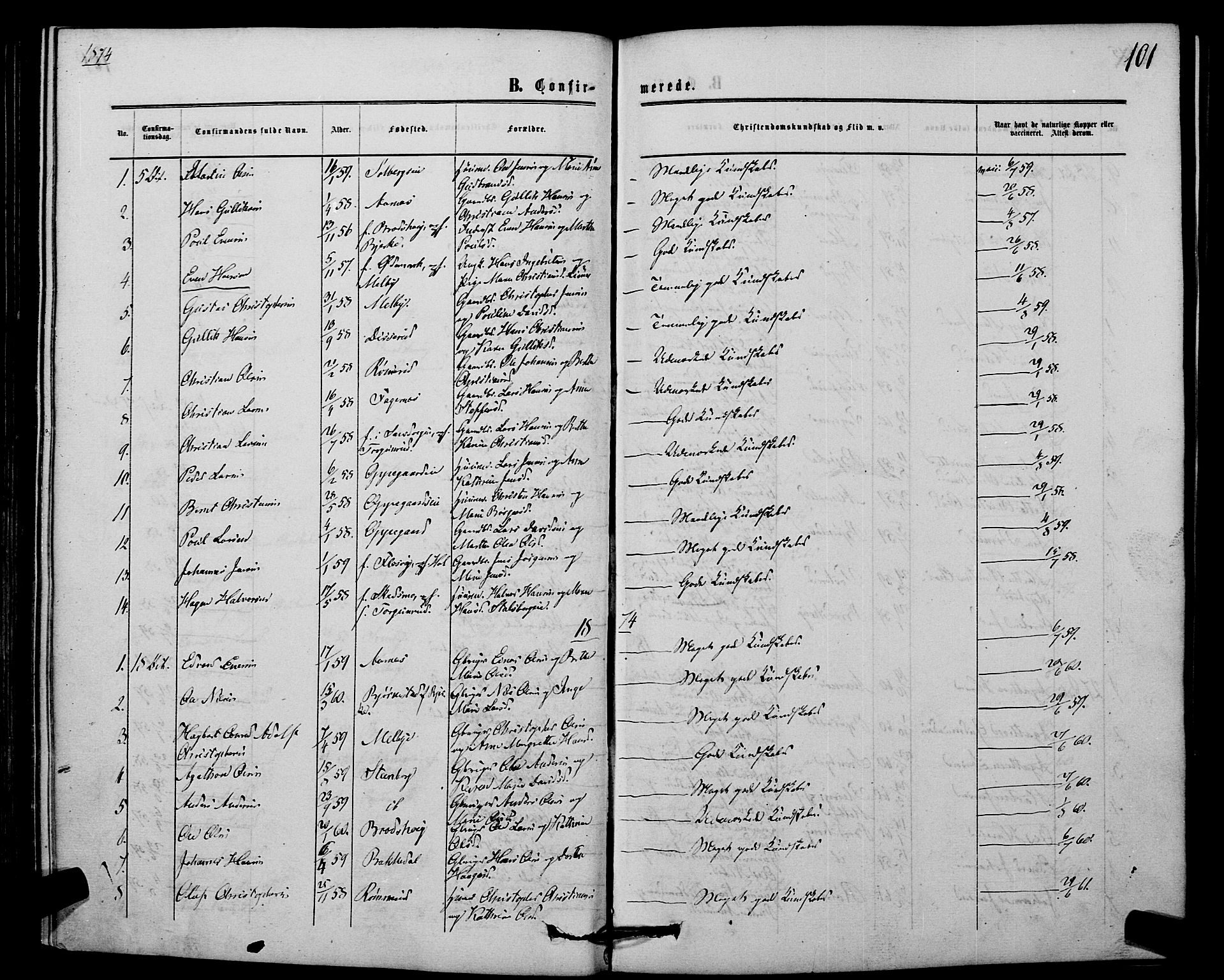 Hurdal prestekontor Kirkebøker, AV/SAO-A-10889/F/Fb/L0002: Parish register (official) no. II 2, 1860-1877, p. 101