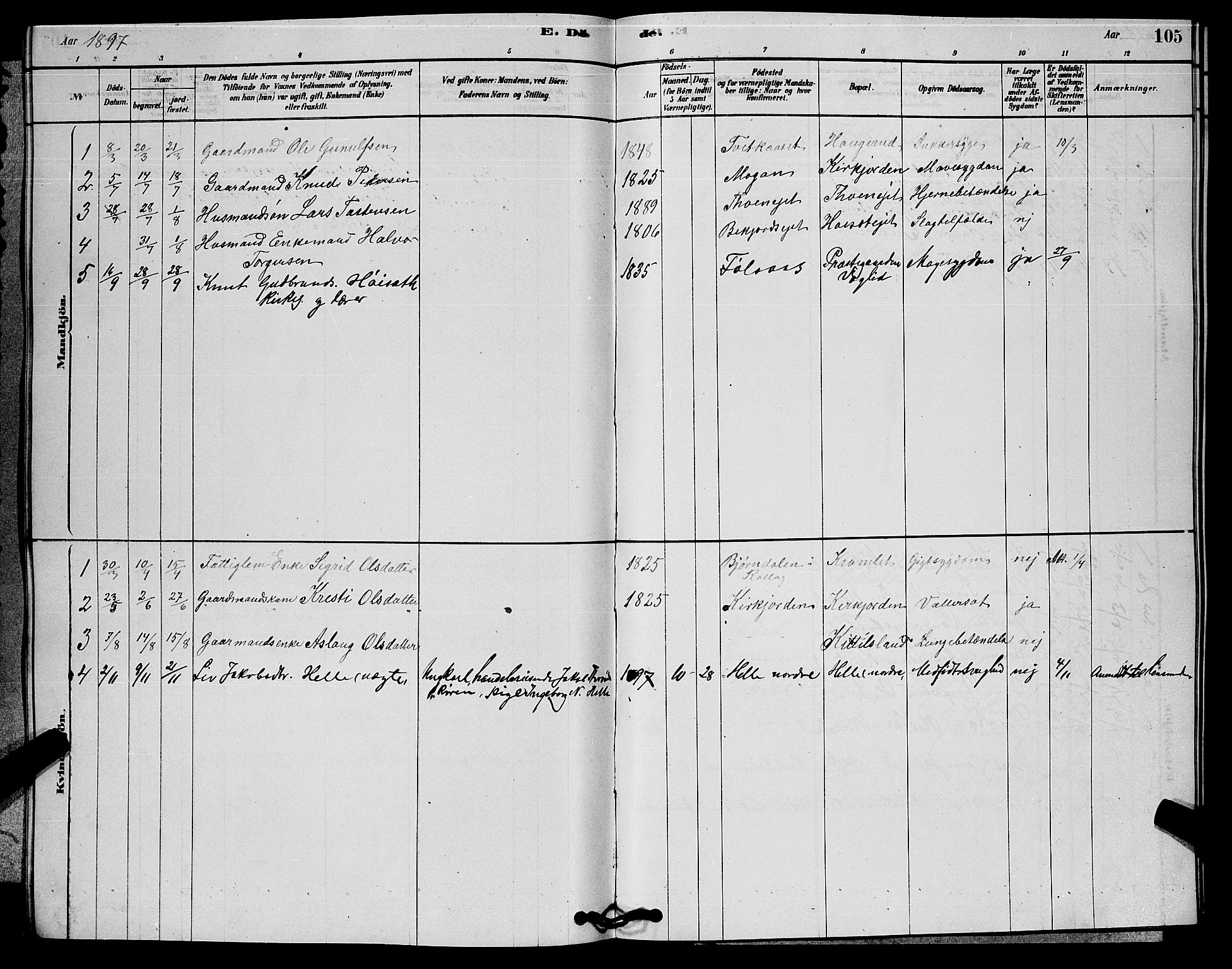 Rollag kirkebøker, SAKO/A-240/G/Gb/L0002: Parish register (copy) no. II 2, 1878-1898, p. 105
