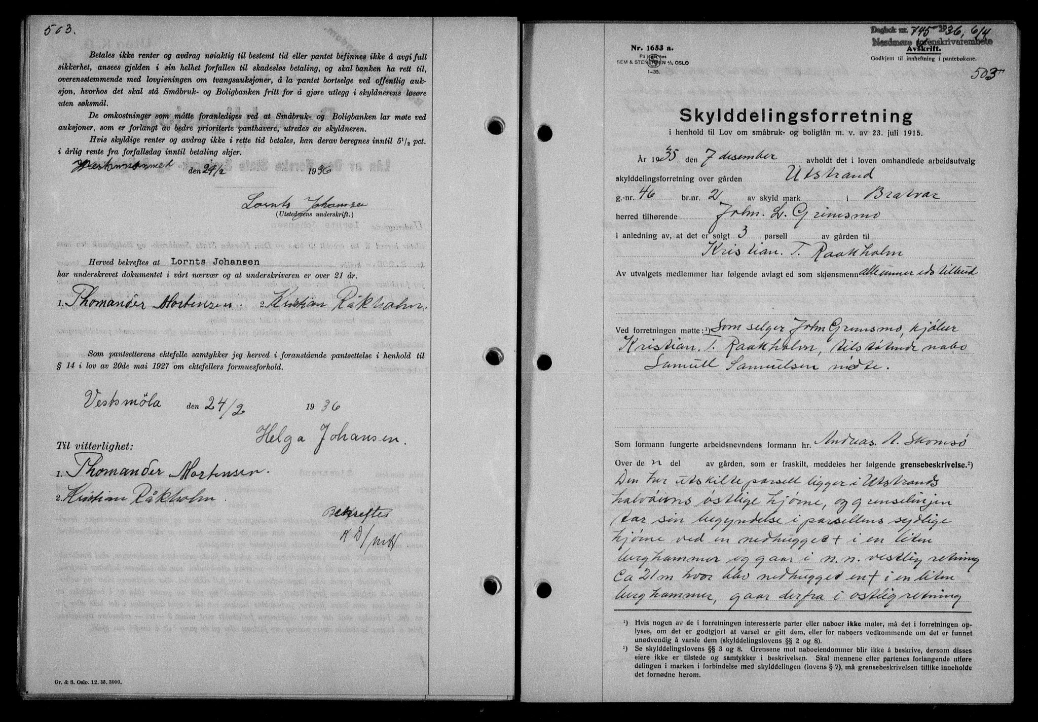 Nordmøre sorenskriveri, AV/SAT-A-4132/1/2/2Ca/L0087: Mortgage book no. 77, 1935-1936, Deed date: 06.04.1936