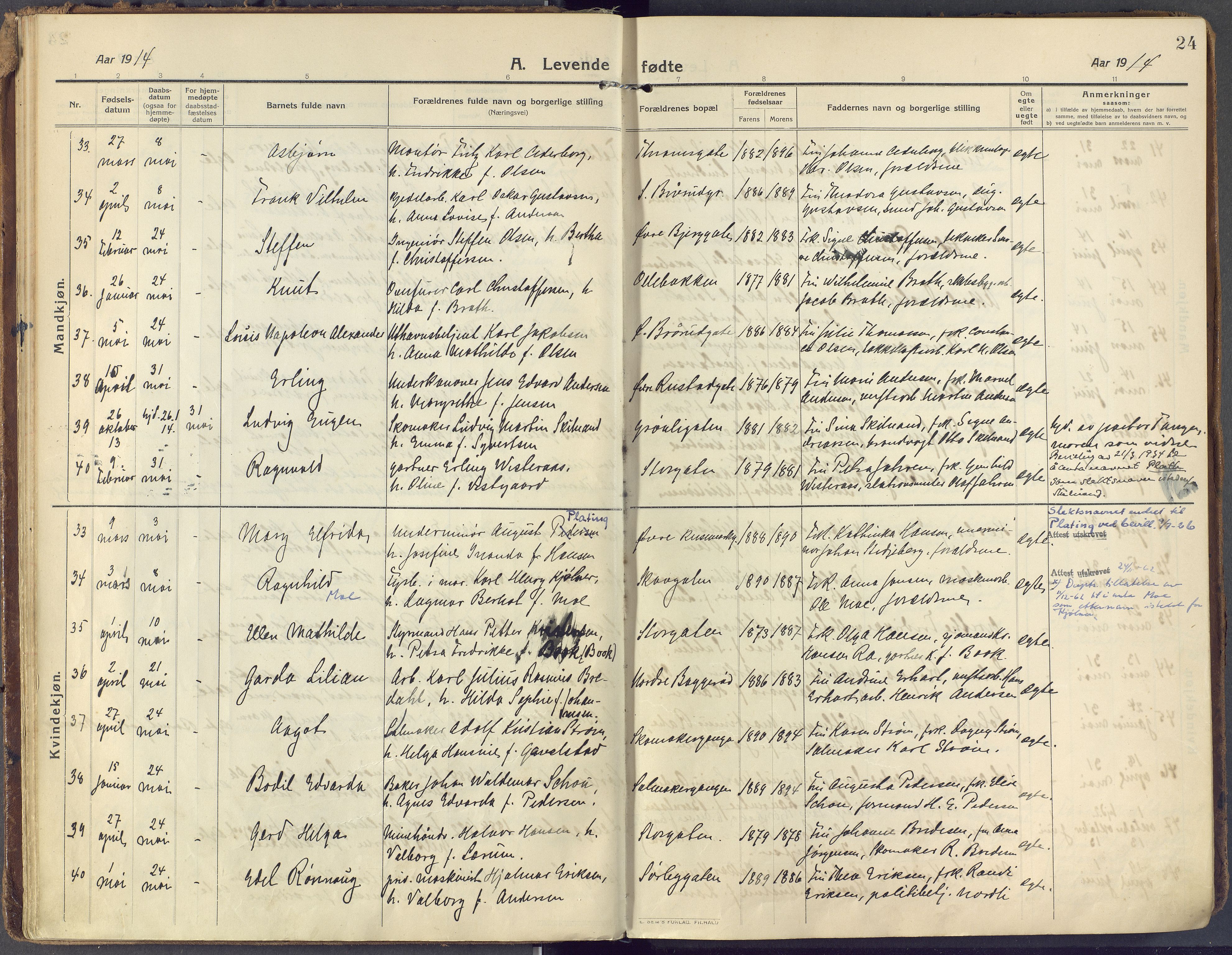 Horten kirkebøker, AV/SAKO-A-348/F/Fa/L0012: Parish register (official) no. 12, 1913-1926, p. 24