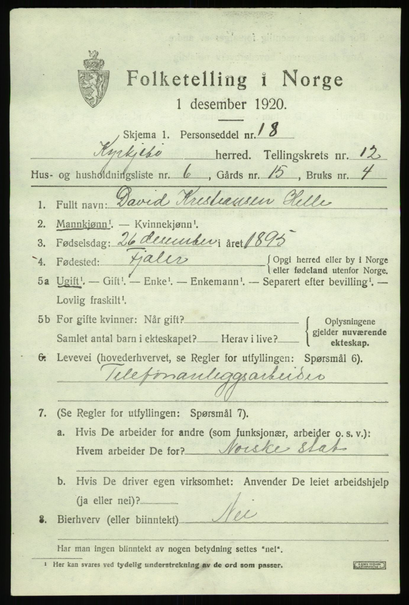 SAB, 1920 census for Kyrkjebø, 1920, p. 5985