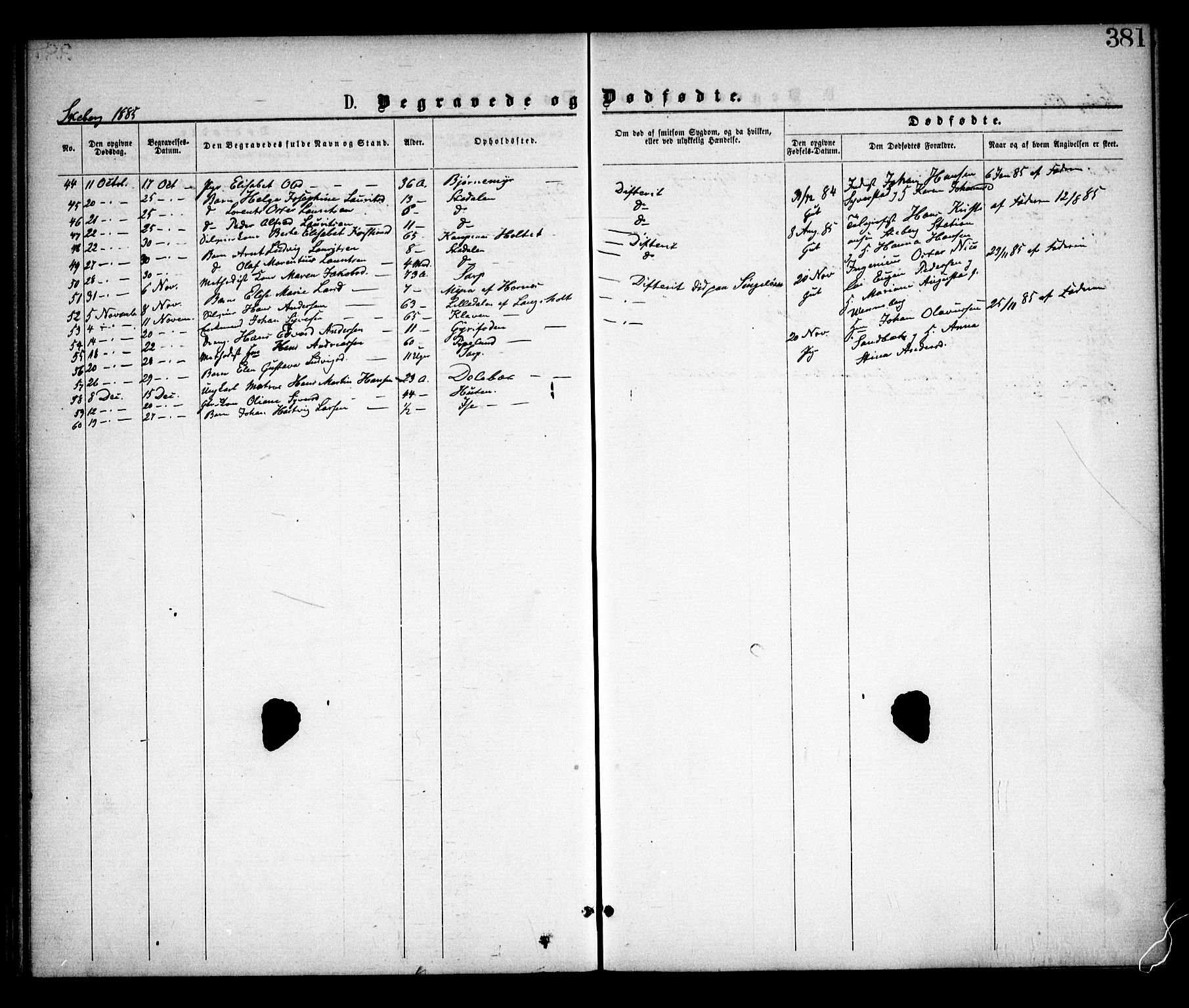 Skjeberg prestekontor Kirkebøker, SAO/A-10923/F/Fa/L0008: Parish register (official) no. I 8, 1869-1885, p. 381