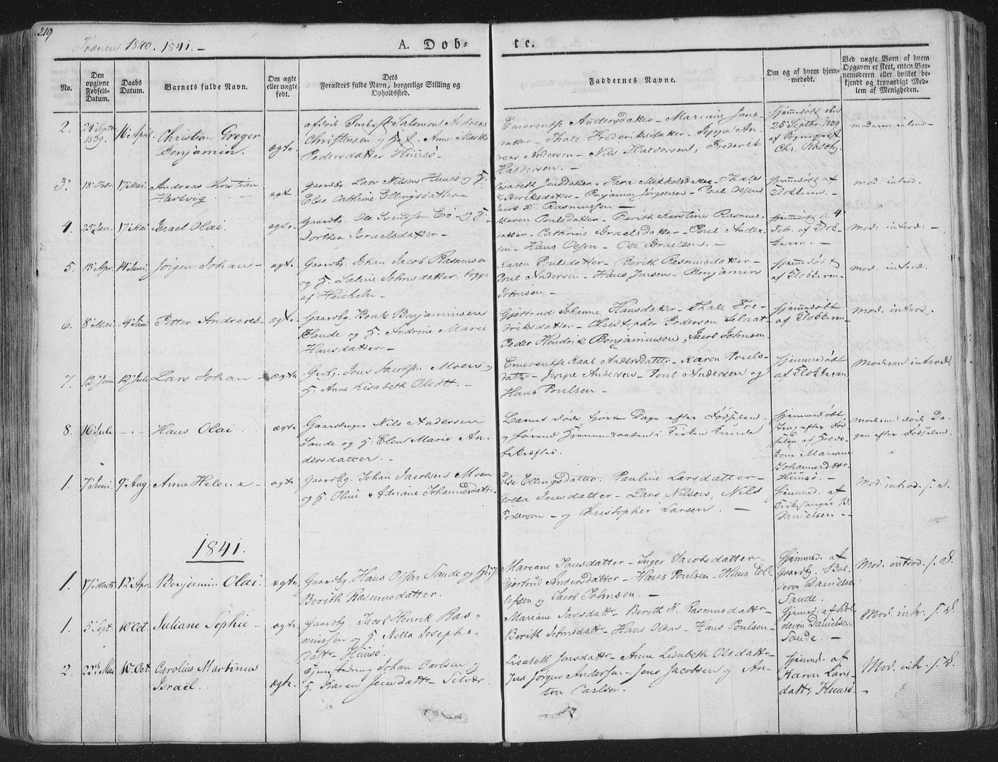 Ministerialprotokoller, klokkerbøker og fødselsregistre - Nordland, AV/SAT-A-1459/839/L0565: Parish register (official) no. 839A02, 1825-1862, p. 219