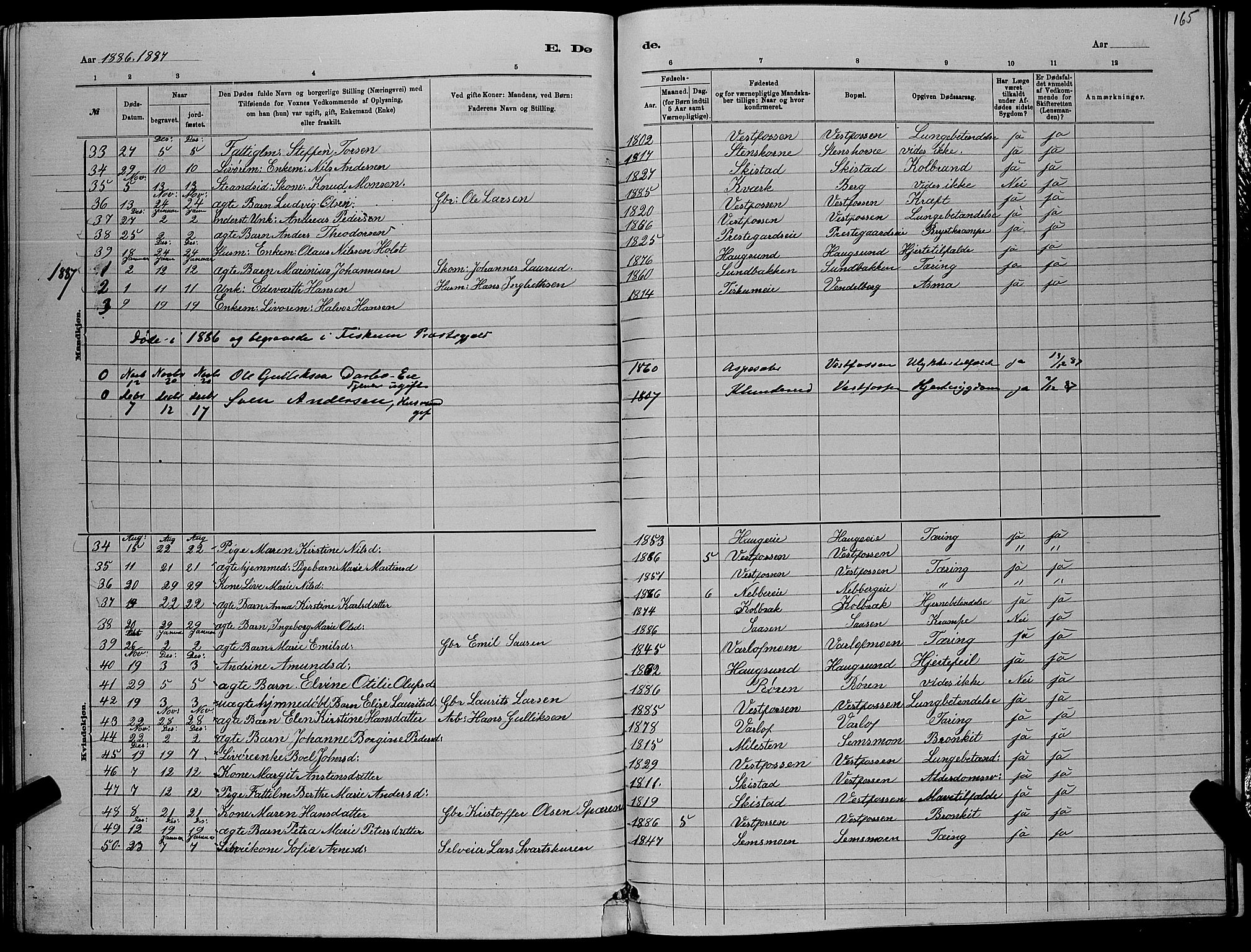 Eiker kirkebøker, SAKO/A-4/G/Ga/L0005: Parish register (copy) no. I 5, 1878-1887, p. 165