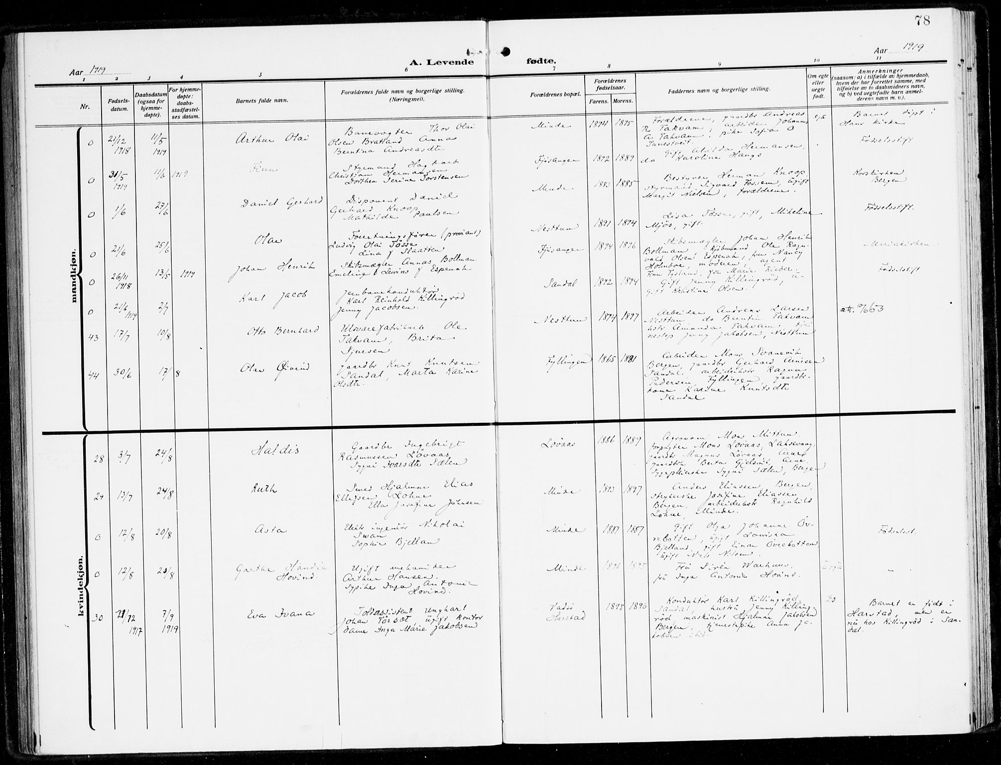 Fana Sokneprestembete, AV/SAB-A-75101/H/Haa/Haai/L0004: Parish register (official) no. I 4, 1912-1933, p. 78