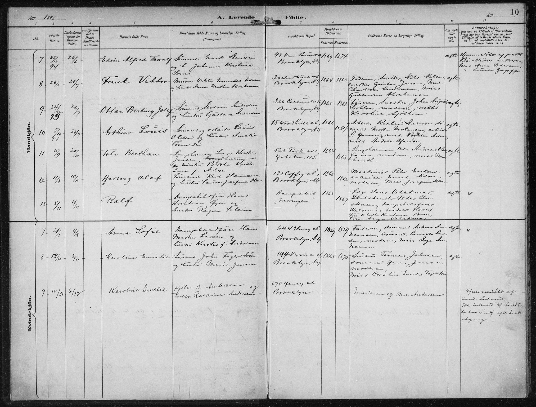 Den norske sjømannsmisjon i utlandet/New York, SAB/SAB/PA-0110/H/Ha/L0004: Parish register (official) no. A 4, 1893-1901, p. 10