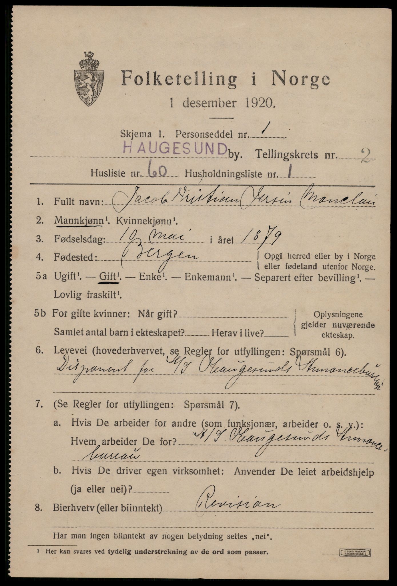 SAST, 1920 census for Haugesund, 1920, p. 14047