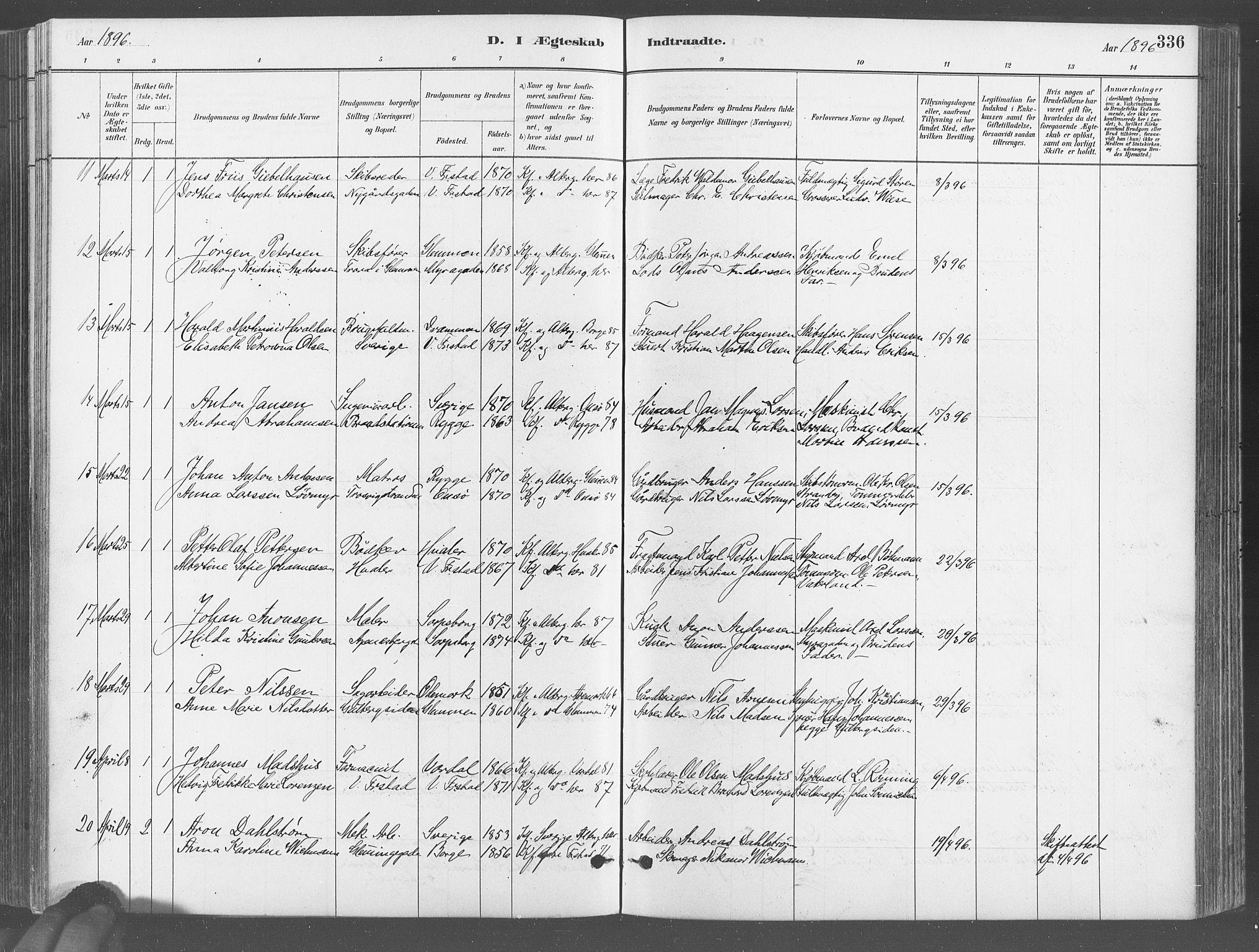 Fredrikstad domkirkes prestekontor Kirkebøker, AV/SAO-A-10906/G/Ga/L0003: Parish register (copy) no. 3, 1880-1900, p. 336