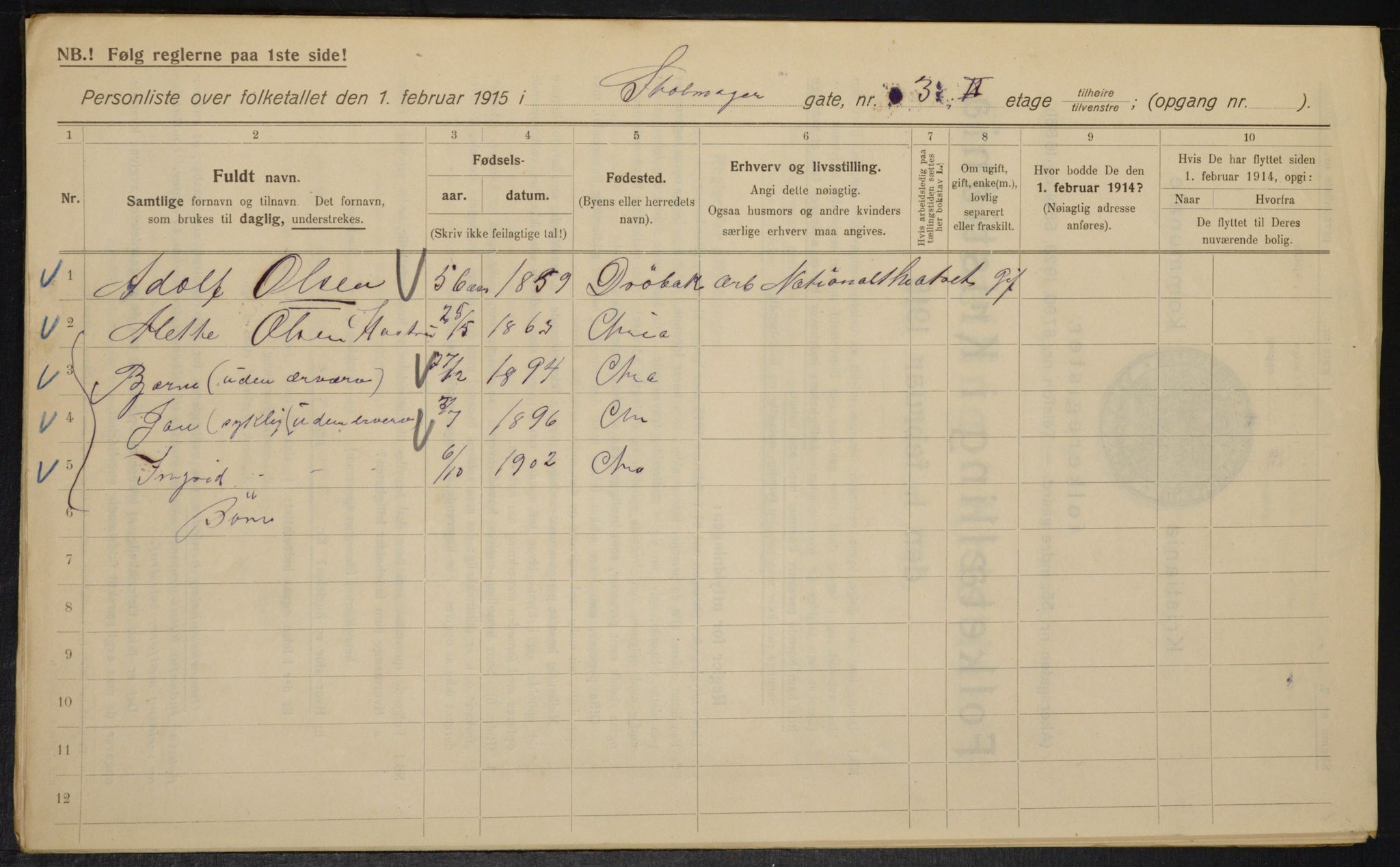 OBA, Municipal Census 1915 for Kristiania, 1915, p. 102714