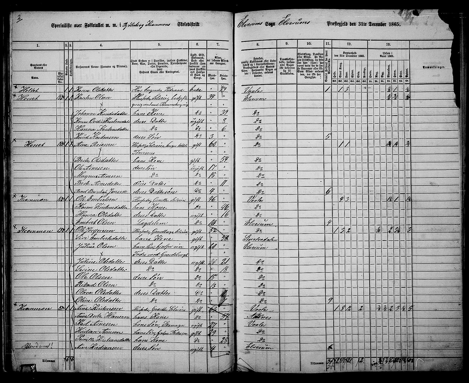 RA, 1865 census for Elverum, 1865, p. 26