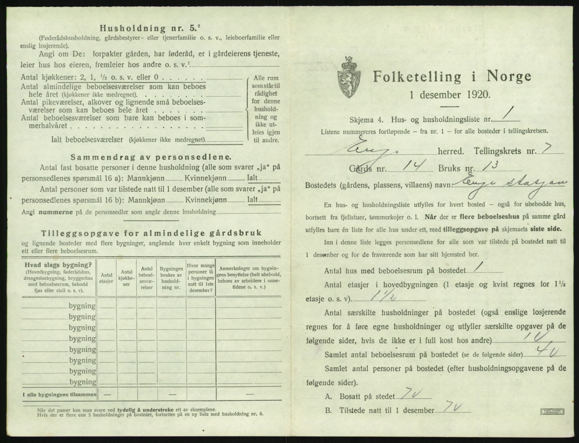 SAK, 1920 census for Evje, 1920, p. 342