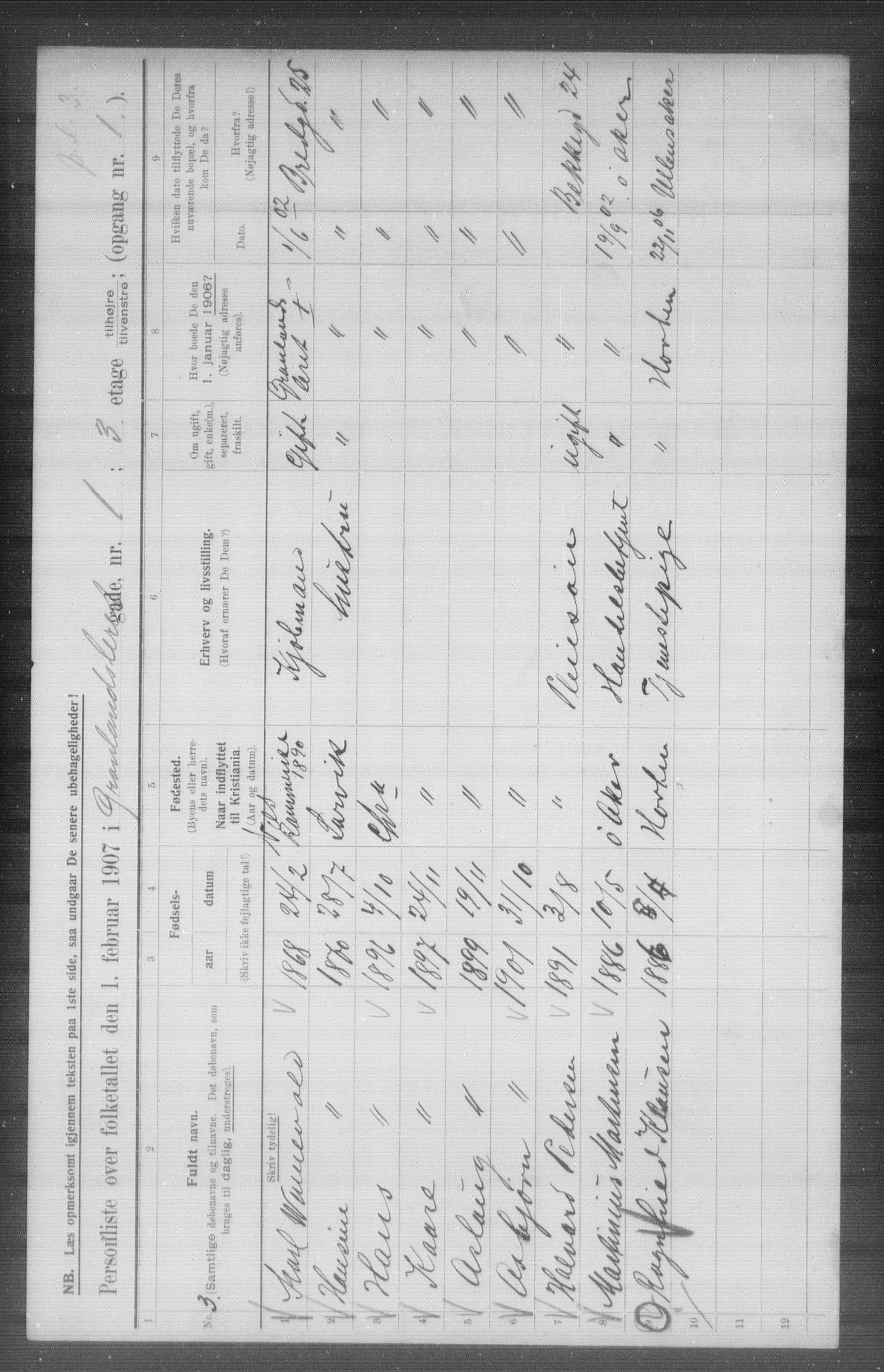 OBA, Municipal Census 1907 for Kristiania, 1907, p. 16051