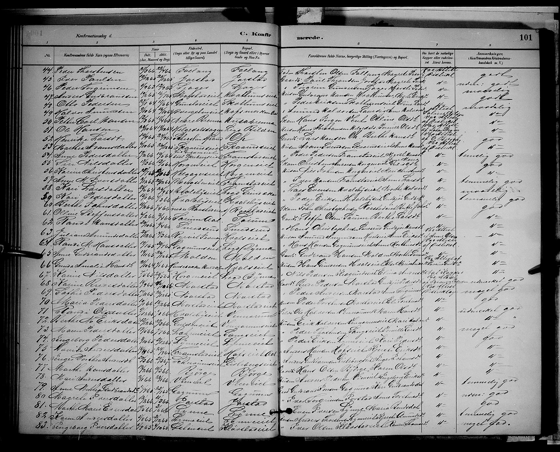 Gran prestekontor, SAH/PREST-112/H/Ha/Hab/L0002: Parish register (copy) no. 2, 1879-1892, p. 101