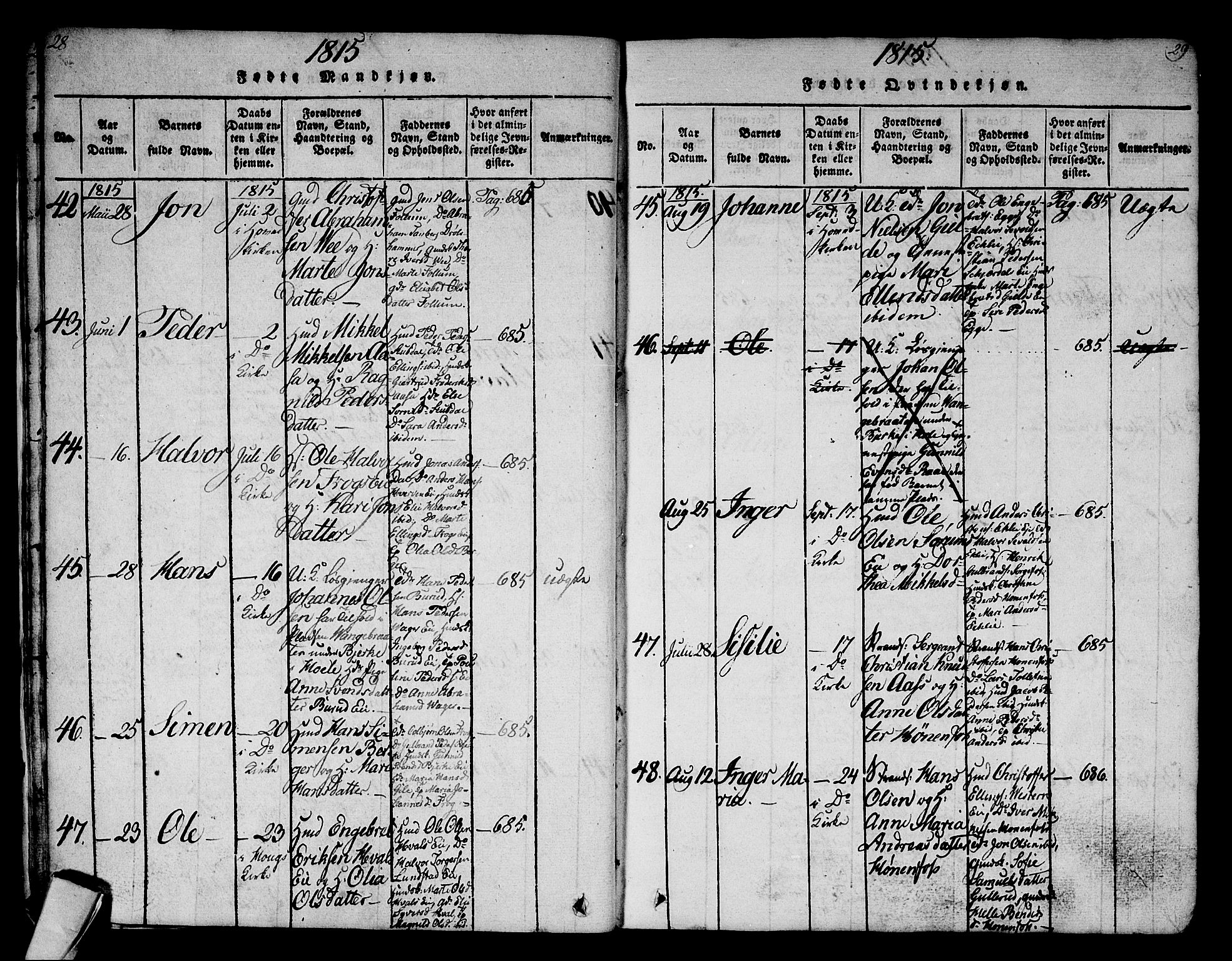 Norderhov kirkebøker, AV/SAKO-A-237/G/Ga/L0002: Parish register (copy) no. I 2, 1814-1867, p. 28-29