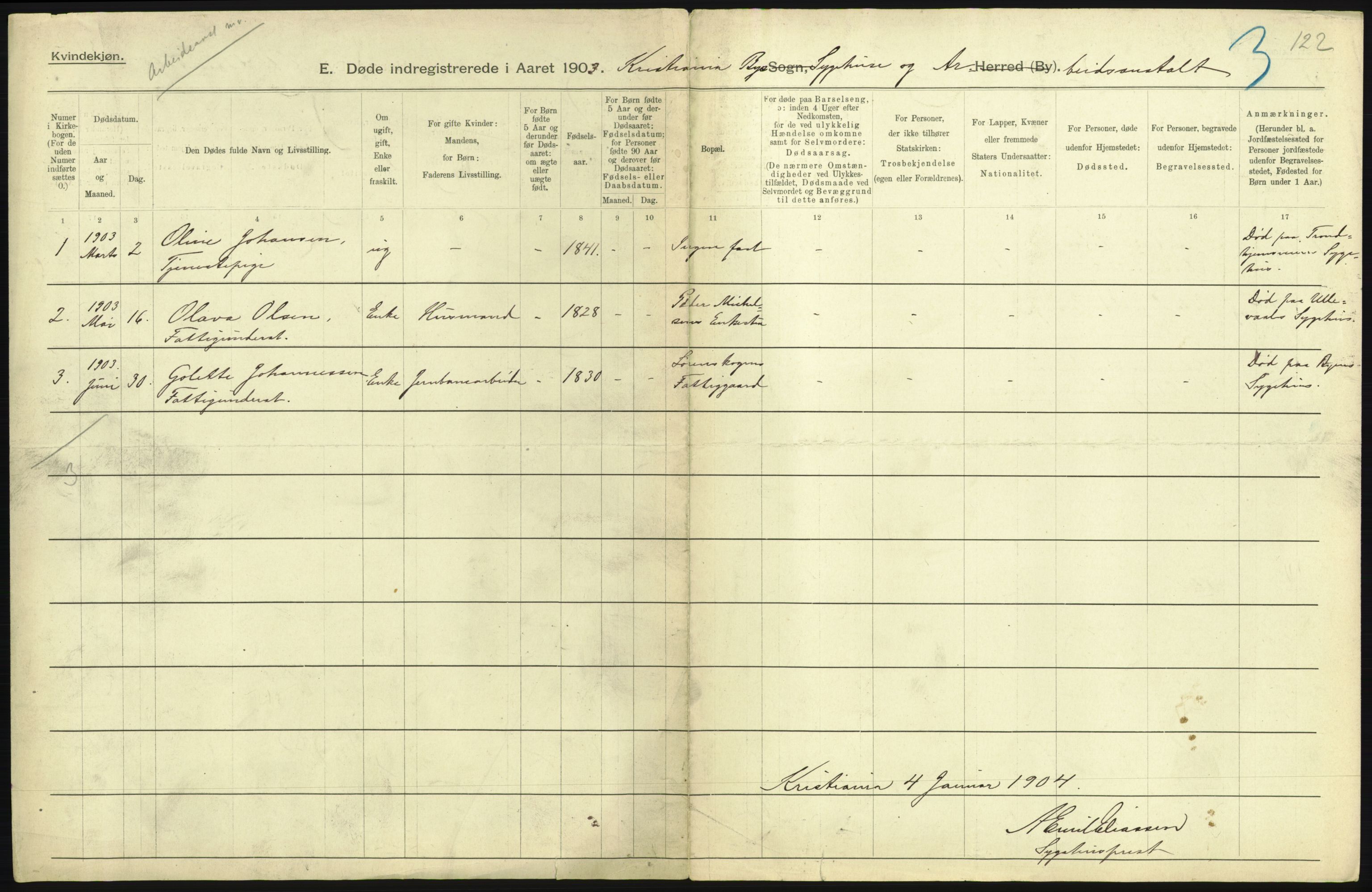 Statistisk sentralbyrå, Sosiodemografiske emner, Befolkning, AV/RA-S-2228/D/Df/Dfa/Dfaa/L0004: Kristiania: Gifte, døde, 1903, p. 295