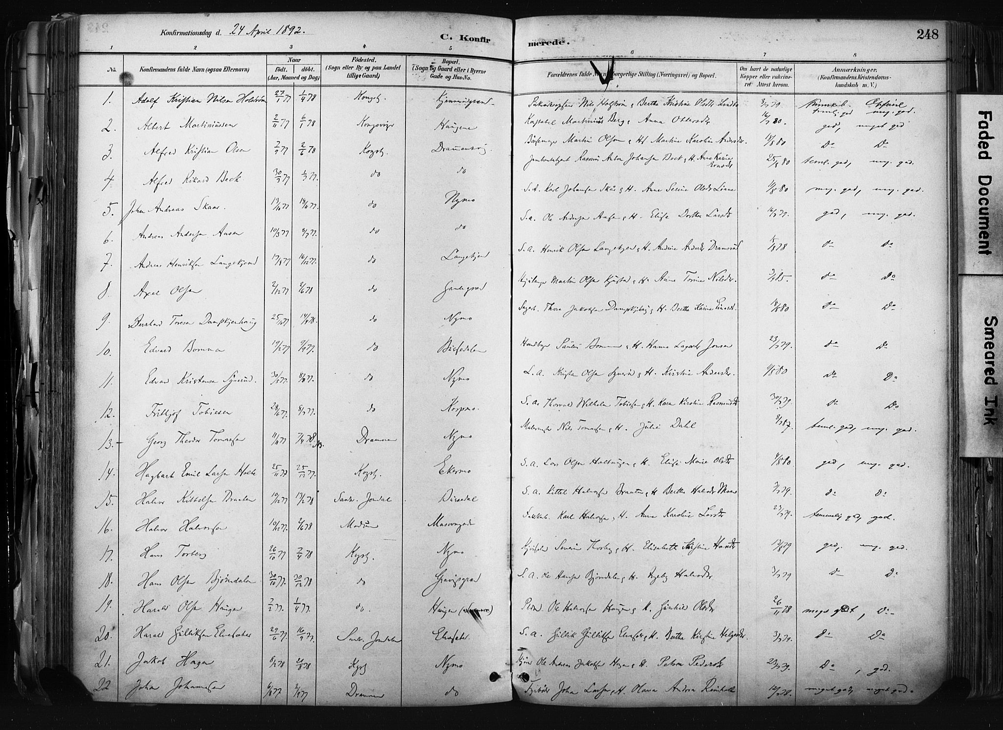 Kongsberg kirkebøker, SAKO/A-22/F/Fb/L0002: Parish register (official) no. II 2, 1886-1896, p. 248