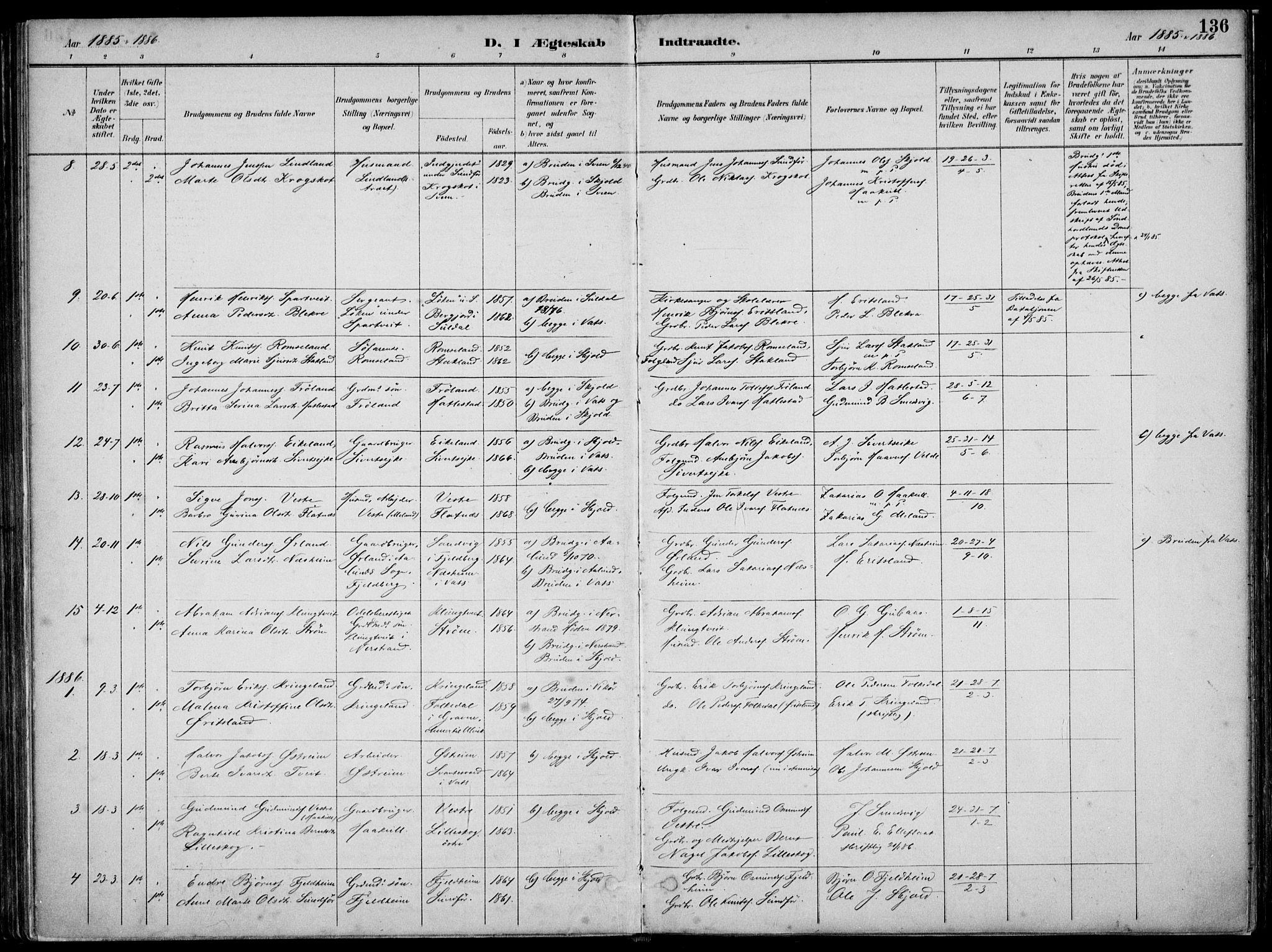 Skjold sokneprestkontor, SAST/A-101847/H/Ha/Haa/L0010: Parish register (official) no. A 10, 1882-1897, p. 136