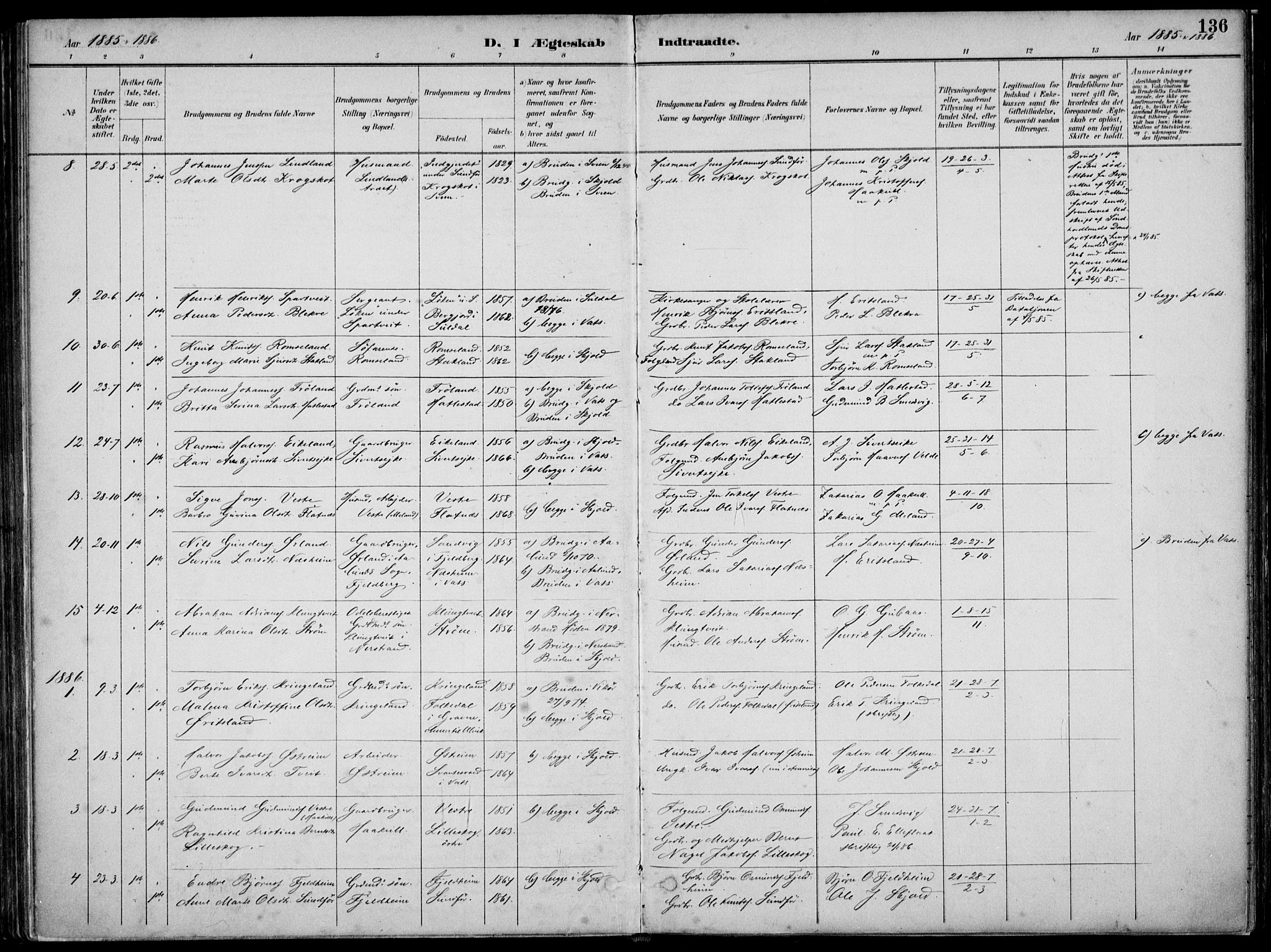 Skjold sokneprestkontor, AV/SAST-A-101847/H/Ha/Haa/L0010: Parish register (official) no. A 10, 1882-1897, p. 136