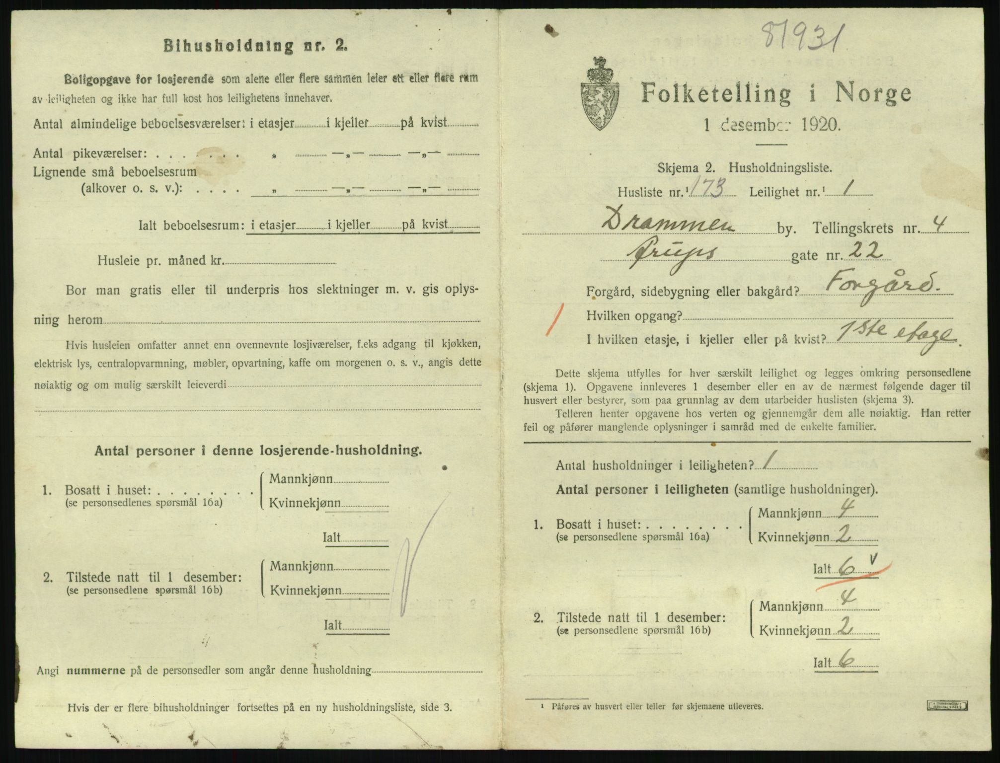 SAKO, 1920 census for Drammen, 1920, p. 9891