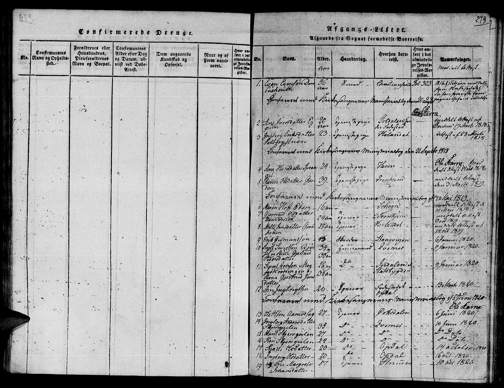 Ministerialprotokoller, klokkerbøker og fødselsregistre - Sør-Trøndelag, SAT/A-1456/672/L0853: Parish register (official) no. 672A06 /1, 1816-1829, p. 279