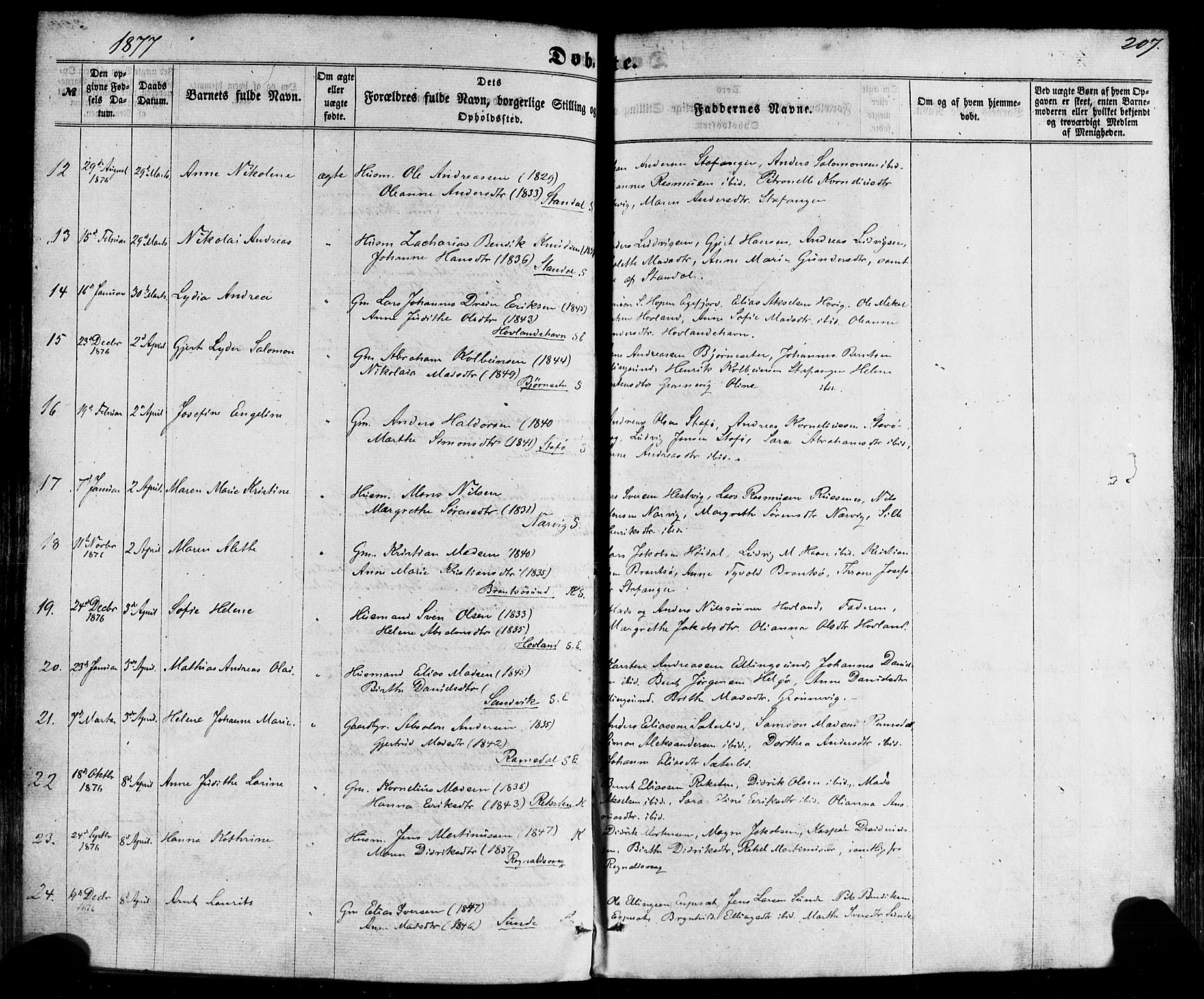 Kinn sokneprestembete, AV/SAB-A-80801/H/Haa/Haaa/L0006: Parish register (official) no. A 6, 1857-1885, p. 207