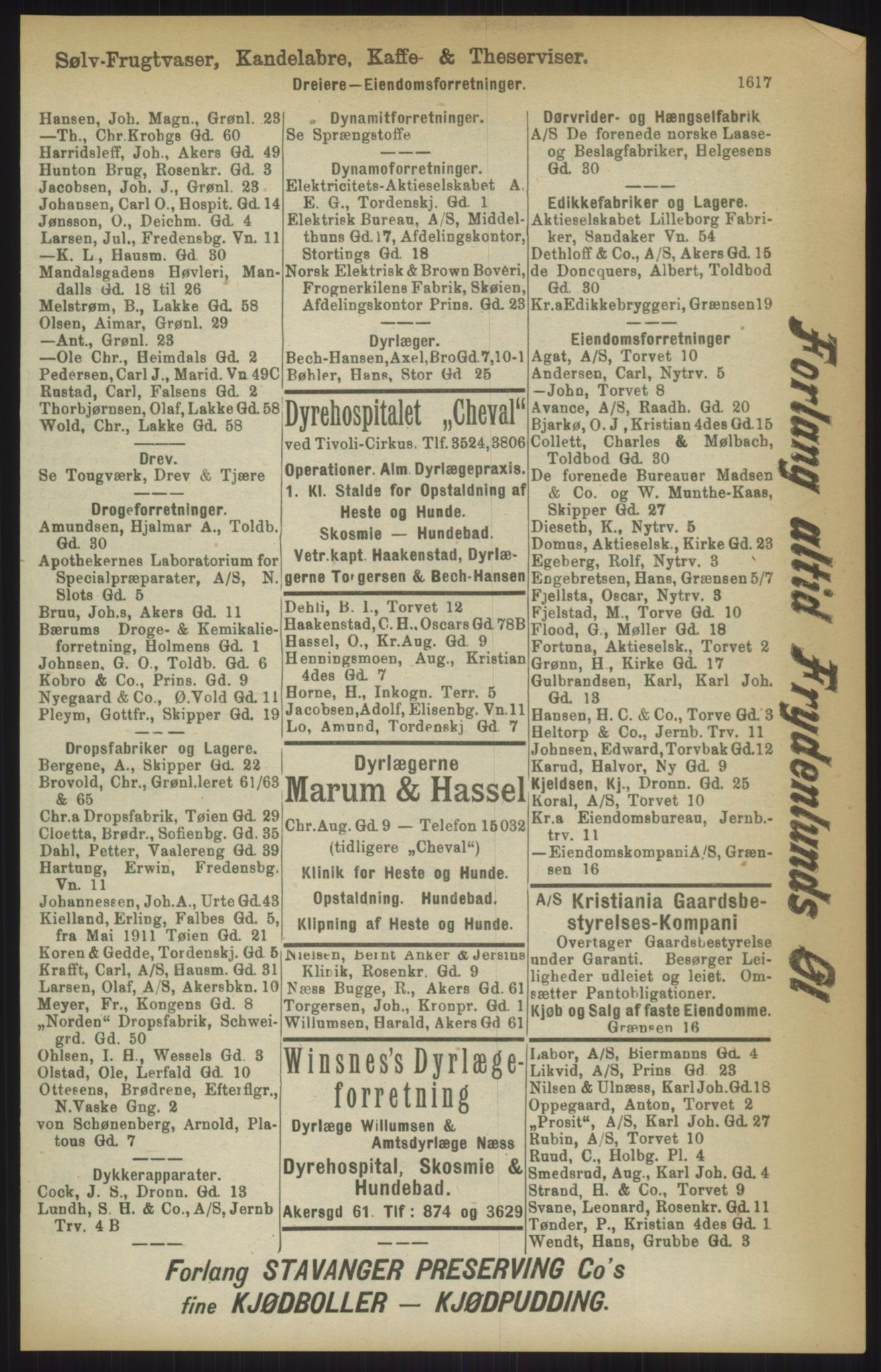 Kristiania/Oslo adressebok, PUBL/-, 1911, p. 1617