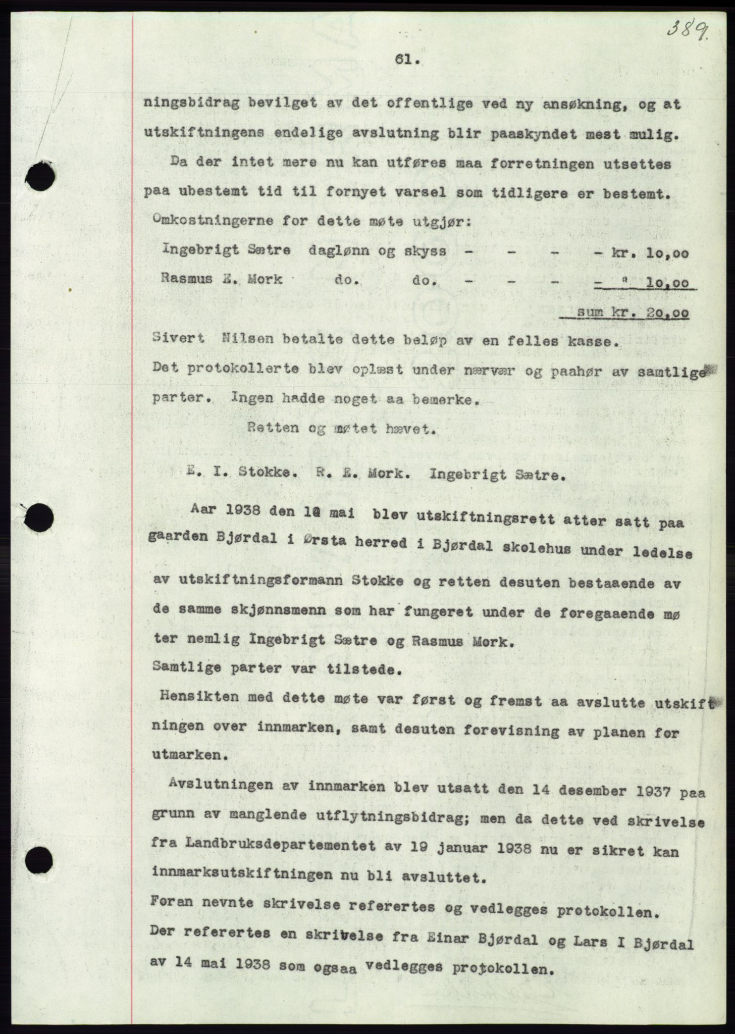 Søre Sunnmøre sorenskriveri, AV/SAT-A-4122/1/2/2C/L0065: Mortgage book no. 59, 1938-1938, Diary no: : 817/1938