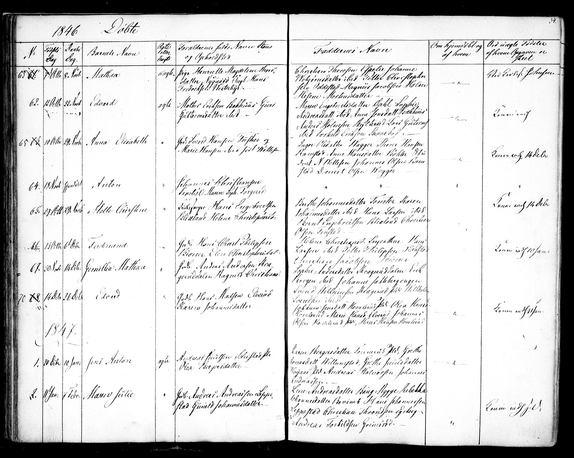 Hobøl prestekontor Kirkebøker, AV/SAO-A-2002/F/Fa/L0003: Parish register (official) no. I 3, 1842-1864, p. 34