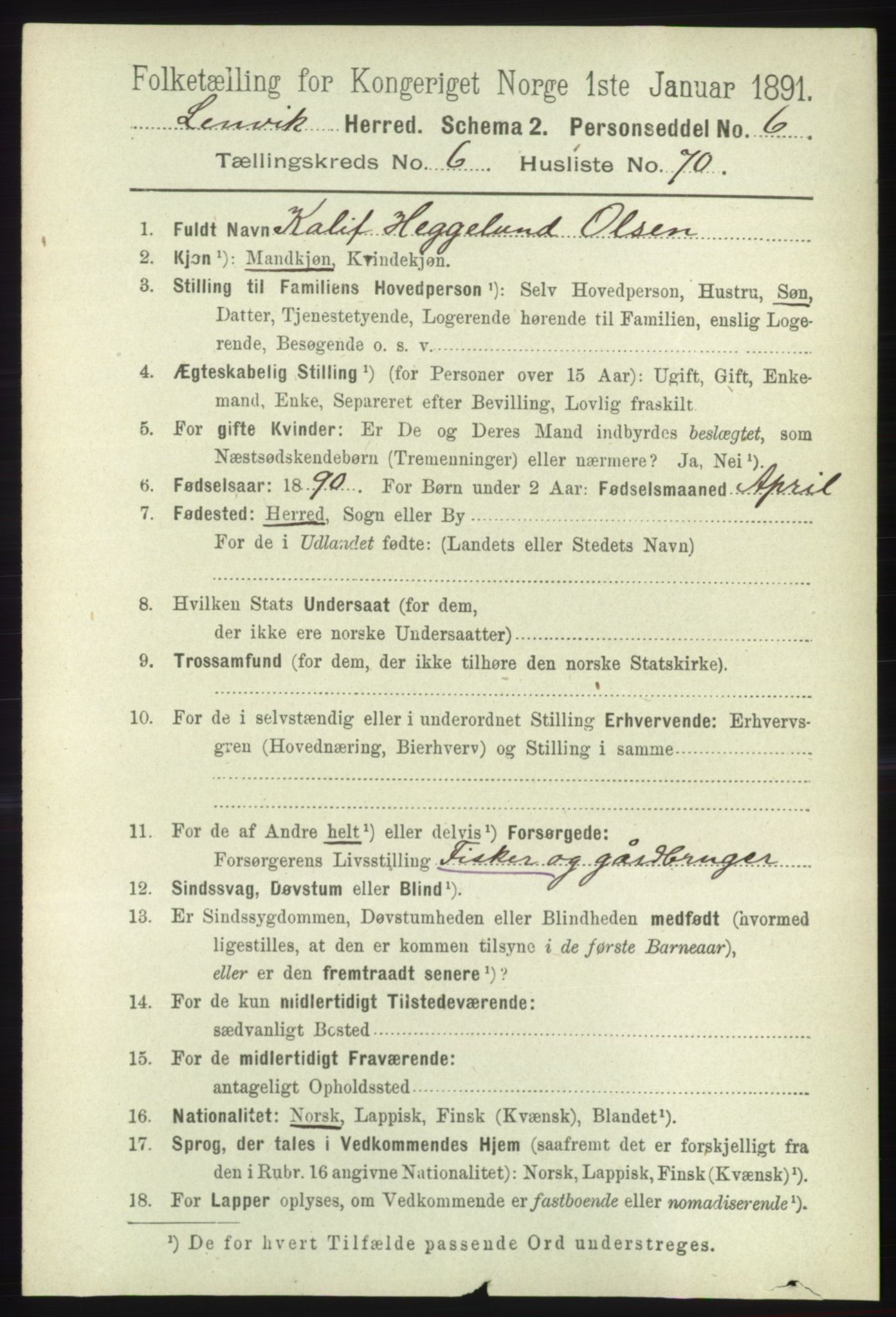 RA, 1891 census for 1931 Lenvik, 1891, p. 3690