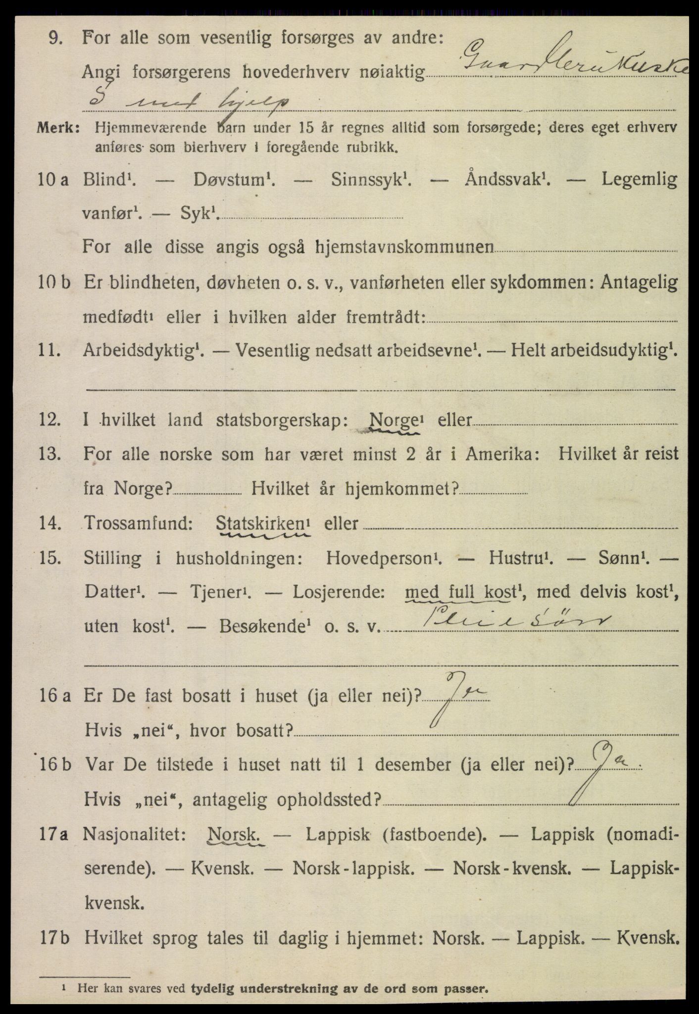 SAT, 1920 census for Nesna, 1920, p. 6550