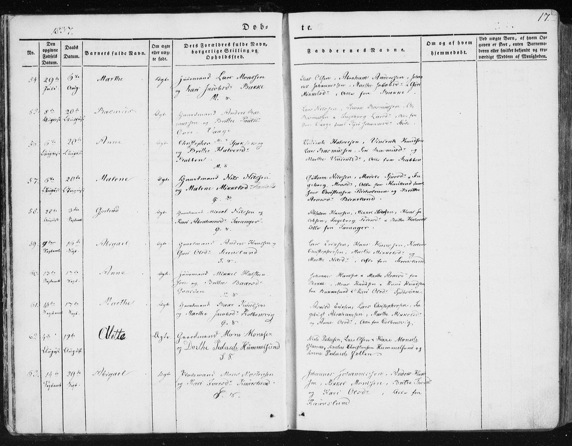 Sund sokneprestembete, AV/SAB-A-99930: Parish register (official) no. A 13, 1835-1849, p. 17