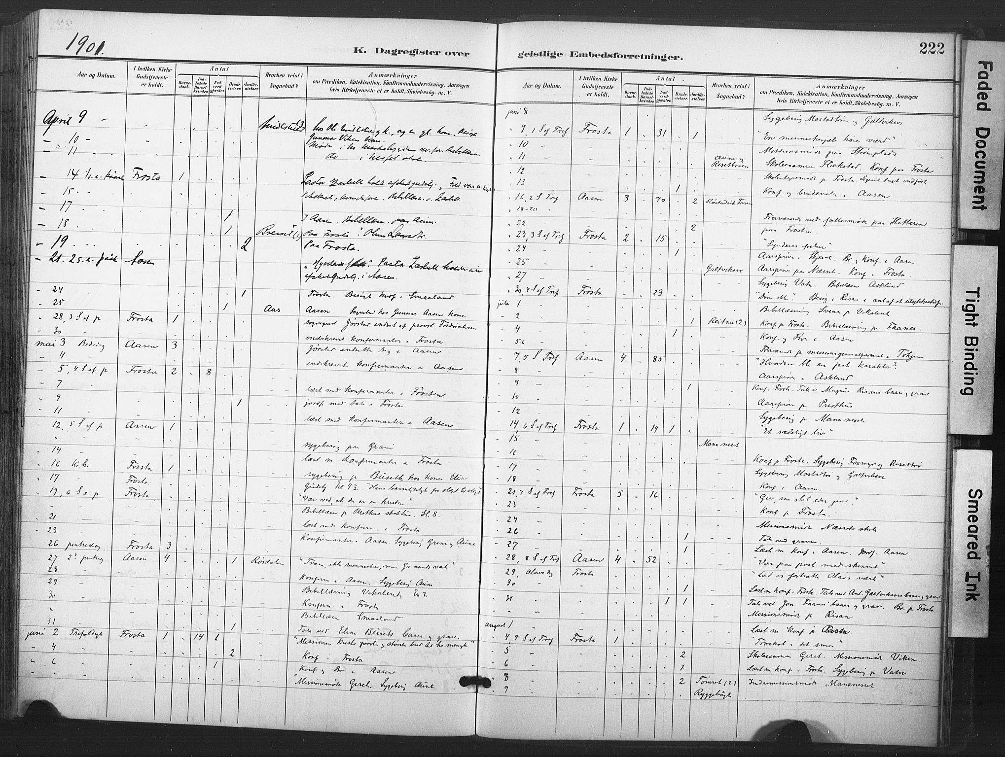 Ministerialprotokoller, klokkerbøker og fødselsregistre - Nord-Trøndelag, SAT/A-1458/713/L0122: Parish register (official) no. 713A11, 1899-1910, p. 222