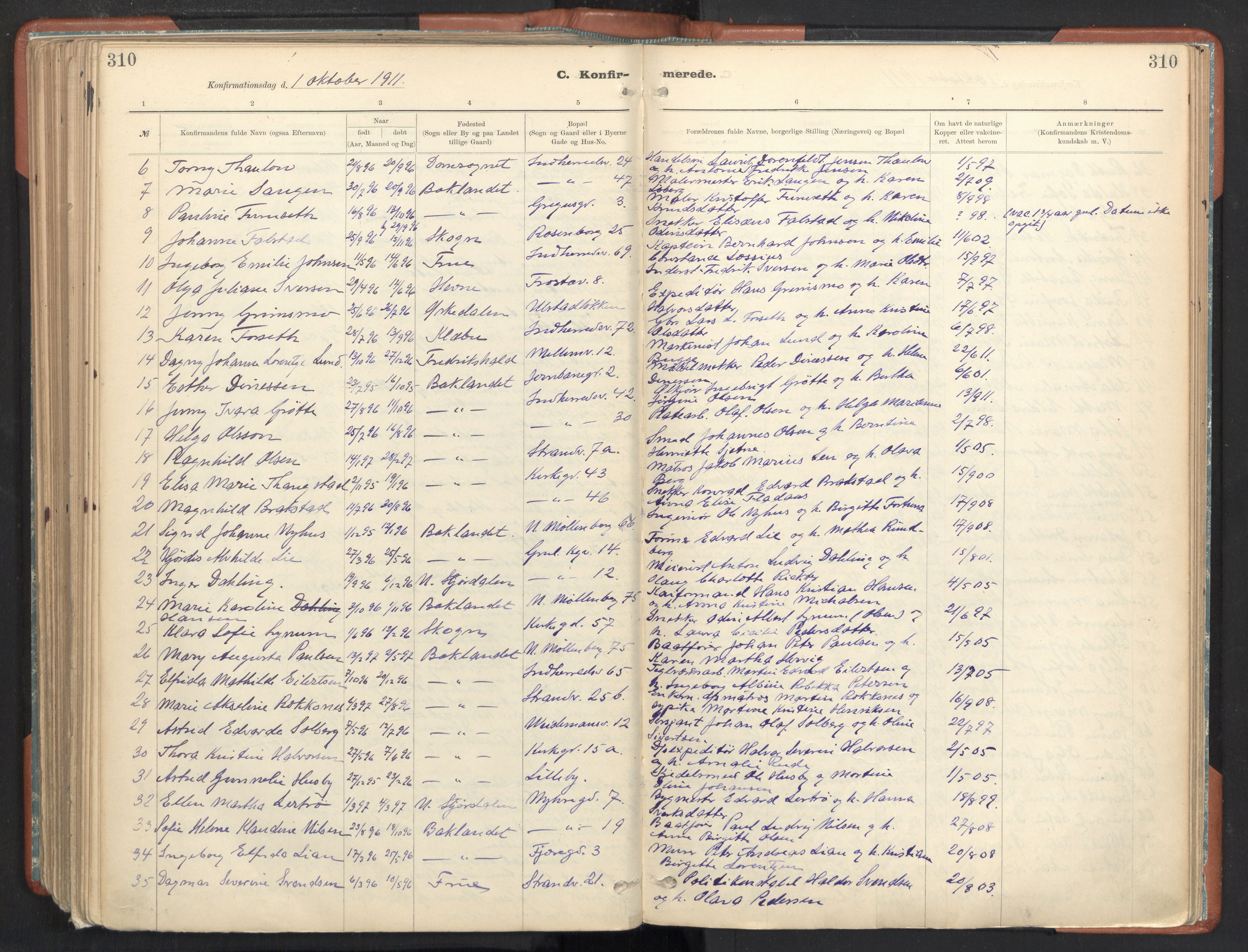 Ministerialprotokoller, klokkerbøker og fødselsregistre - Sør-Trøndelag, SAT/A-1456/605/L0243: Parish register (official) no. 605A05, 1908-1923, p. 310