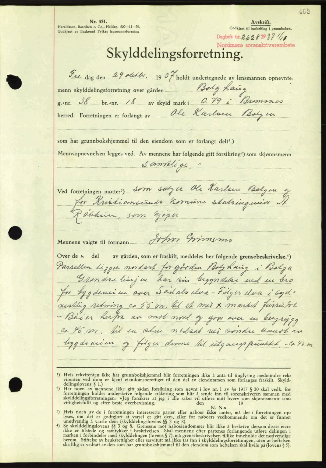 Nordmøre sorenskriveri, SAT/A-4132/1/2/2Ca: Mortgage book no. A82, 1937-1938, Diary no: : 2628/1937