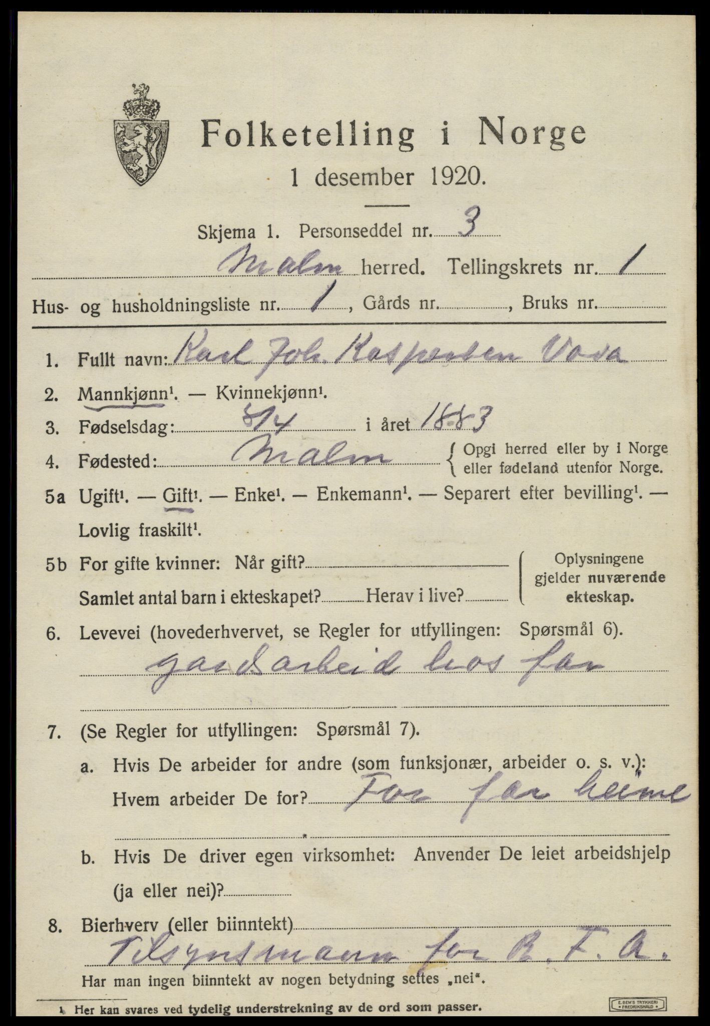 SAT, 1920 census for Malm, 1920, p. 377