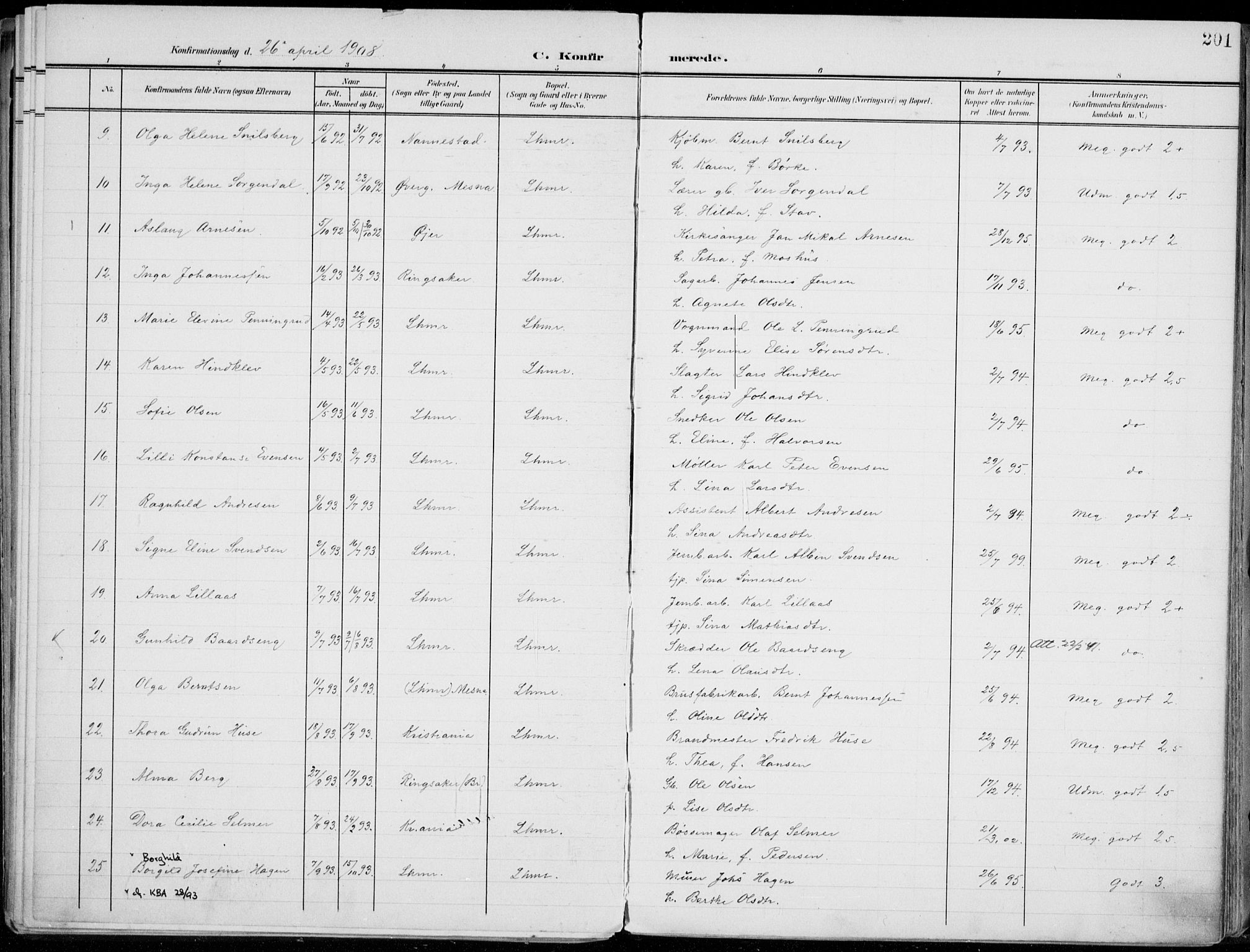 Lillehammer prestekontor, SAH/PREST-088/H/Ha/Haa/L0001: Parish register (official) no. 1, 1901-1916, p. 201