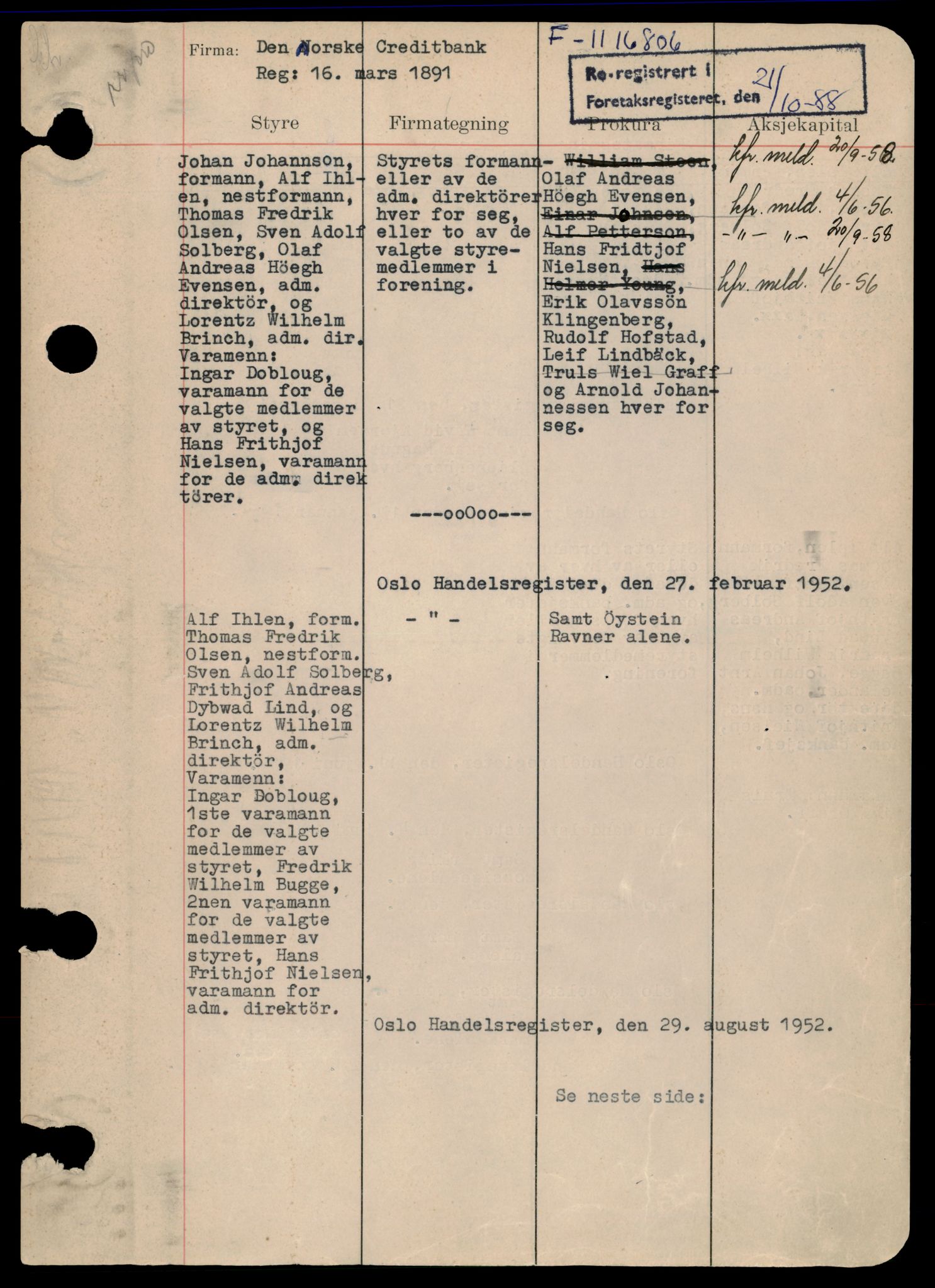 Oslo byfogd, Handelsregisteret, AV/SAT-A-10867/G/Gb/Gba/L0073: Aksjeselskap, Den Norske Creditbank A-J, 1944-1990