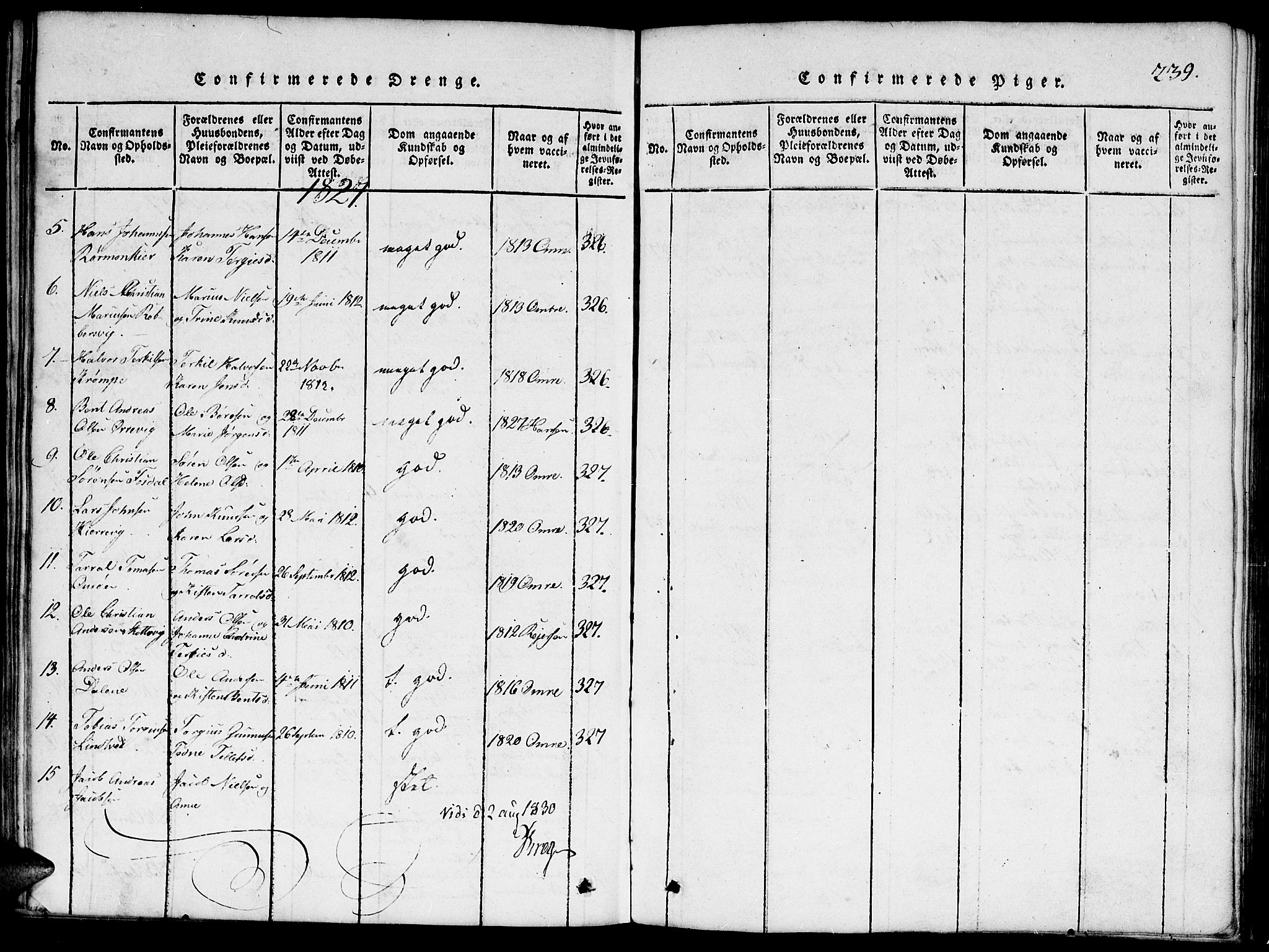 Hommedal sokneprestkontor, SAK/1111-0023/F/Fa/Faa/L0001: Parish register (official) no. A 1, 1816-1860, p. 239