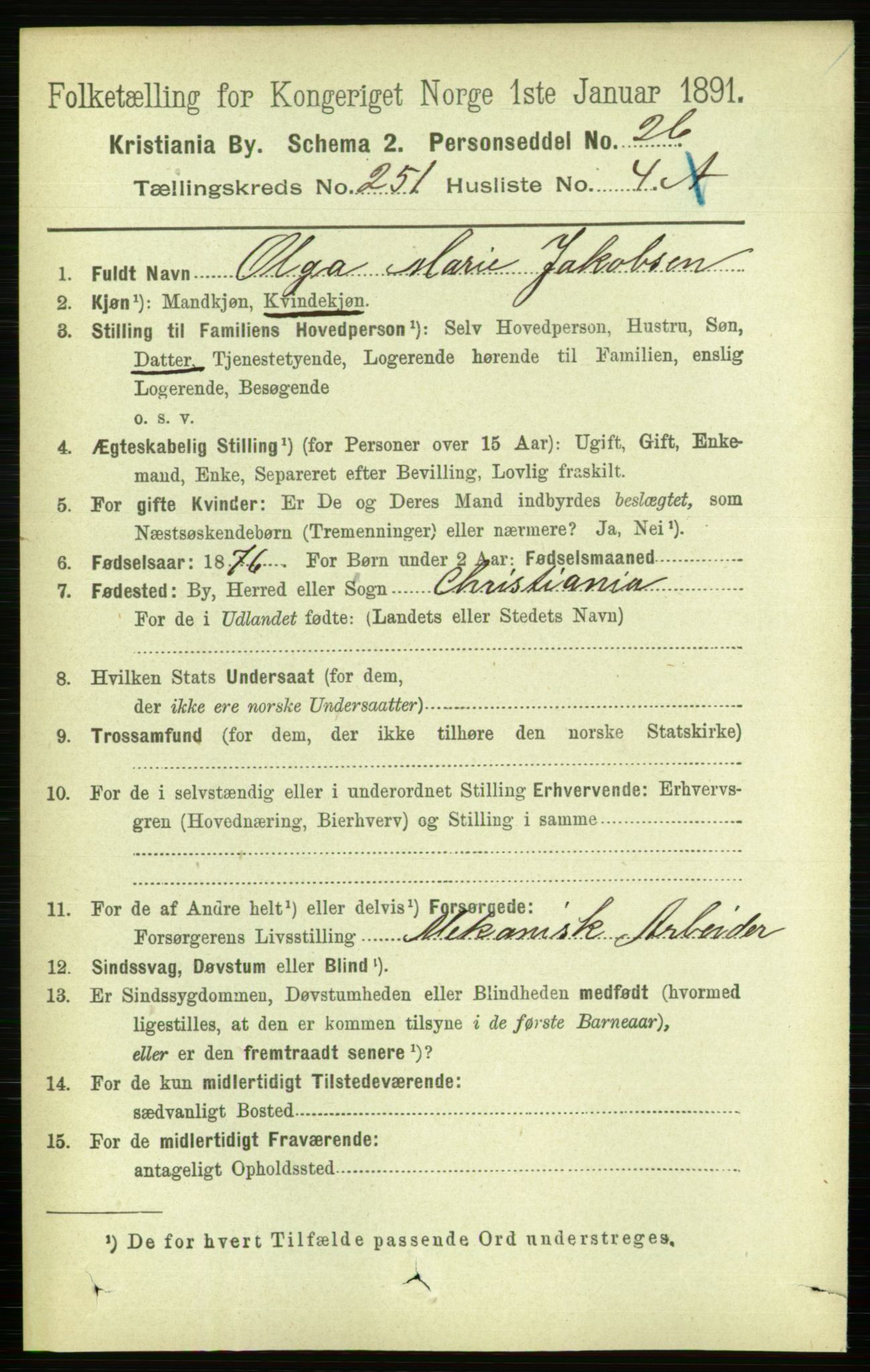 RA, 1891 census for 0301 Kristiania, 1891, p. 153161