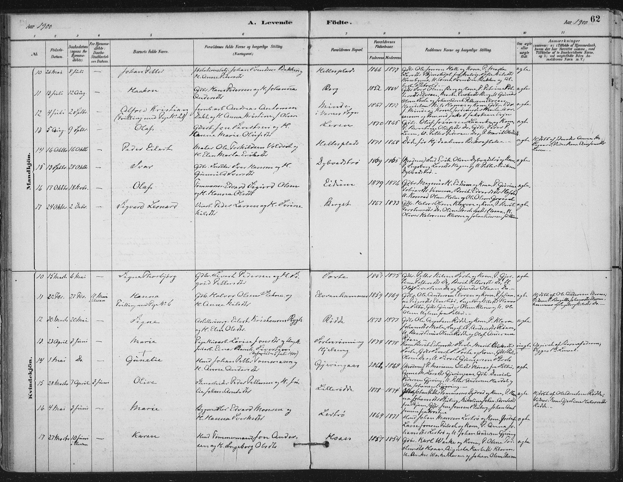 Ministerialprotokoller, klokkerbøker og fødselsregistre - Nord-Trøndelag, AV/SAT-A-1458/710/L0095: Parish register (official) no. 710A01, 1880-1914, p. 62