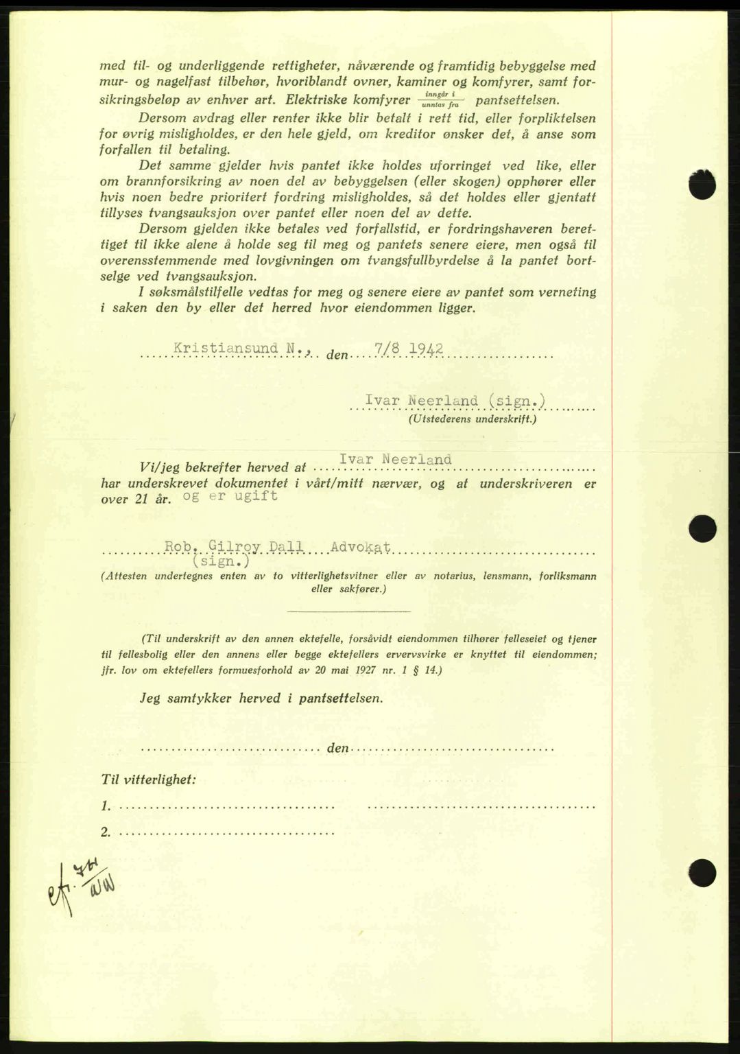 Nordmøre sorenskriveri, AV/SAT-A-4132/1/2/2Ca: Mortgage book no. B89, 1942-1942, Diary no: : 2314/1942